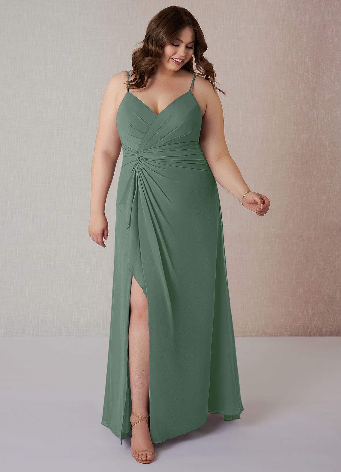 Azazie Emerald Bridesmaid Dresses A-Line Ruffled Chiffon Floor-Length Dress image1