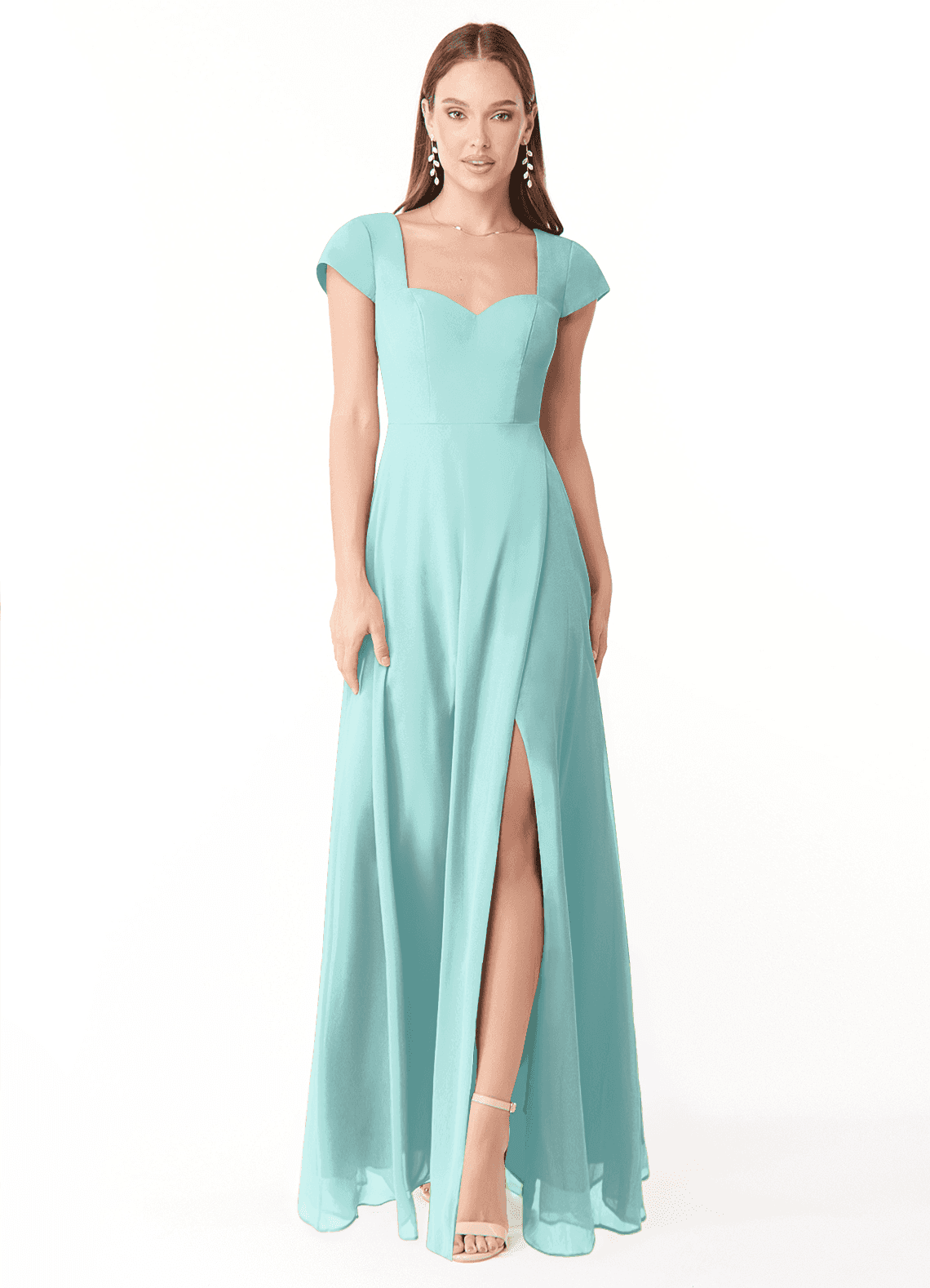 Azazie Hainsly Bridesmaid Dresses Aqua A-Line Sweetheart Neckline Chiffon Dress image1
