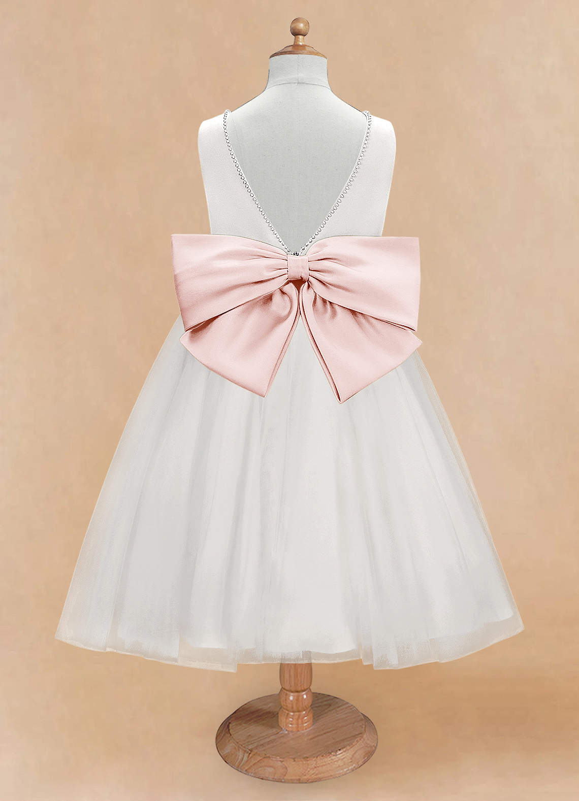 Azazie Seline Flower Girl Dresses Ivory Blushing Pink A-Line Bow Tulle Dress image6