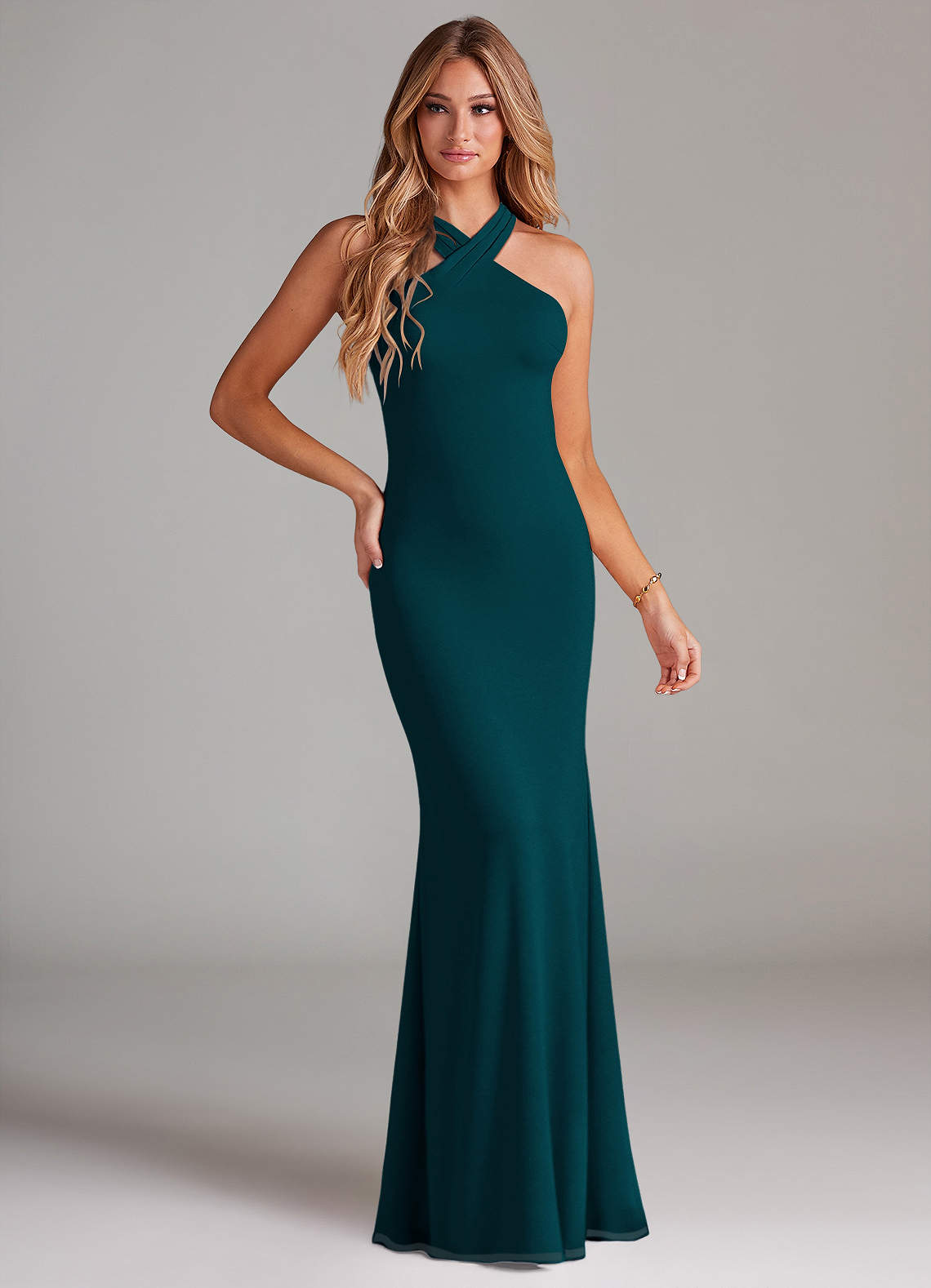 Azazie Doretta Bridesmaid Dresses Pine Mermaid Pleated Chiffon Dress image1