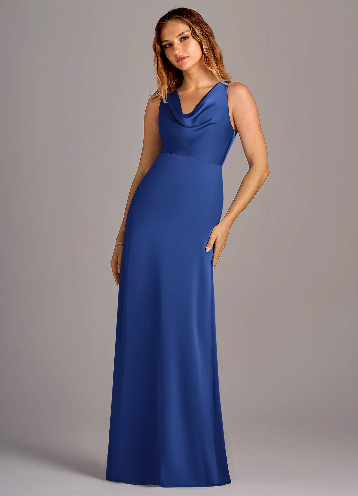 royal blue satin dress Azazie 2026 Ruffles Backless Column Prom Dress Royal Blue Gown