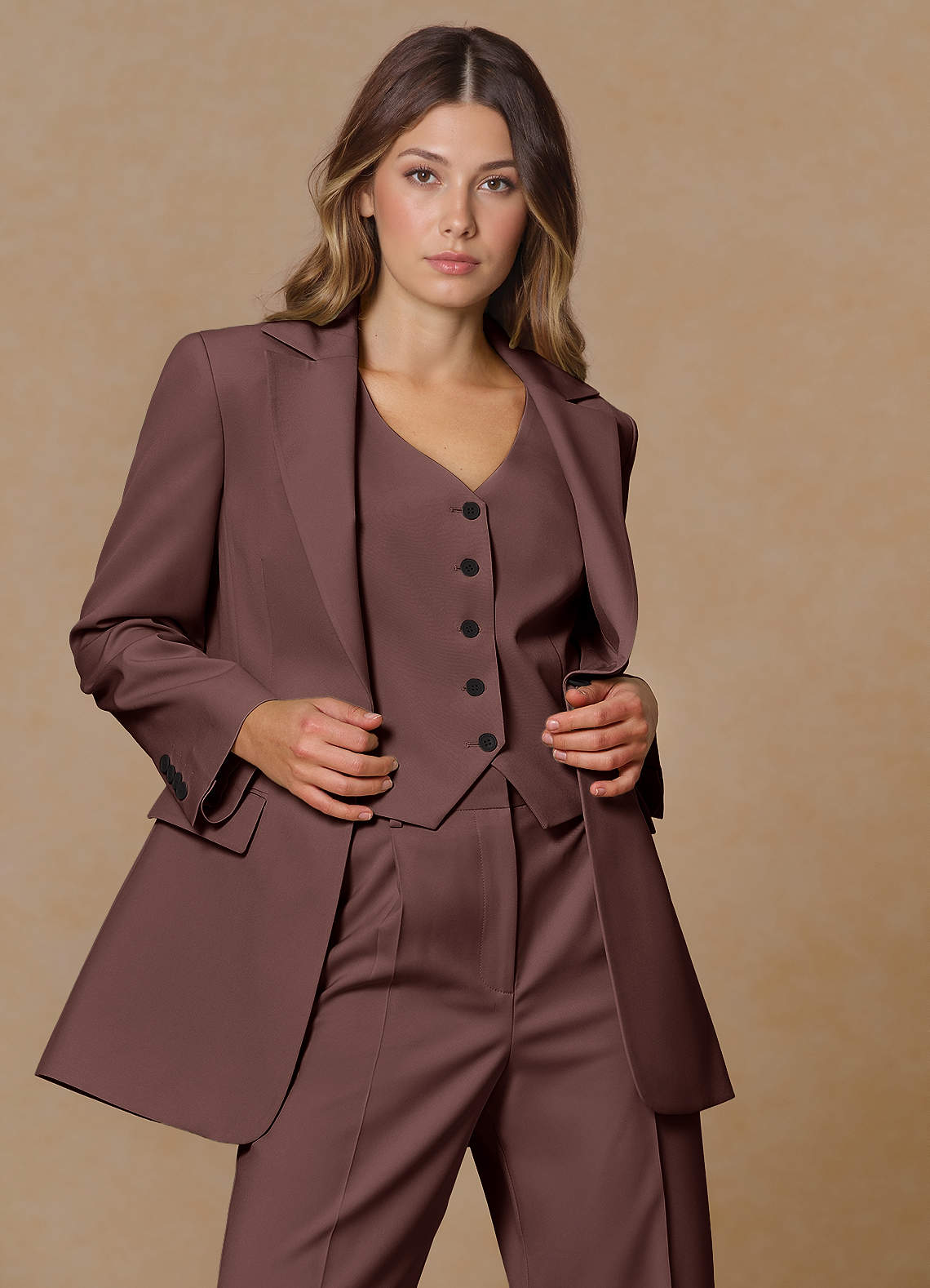 front Rowan Espresso Refined Weave Performance blazer