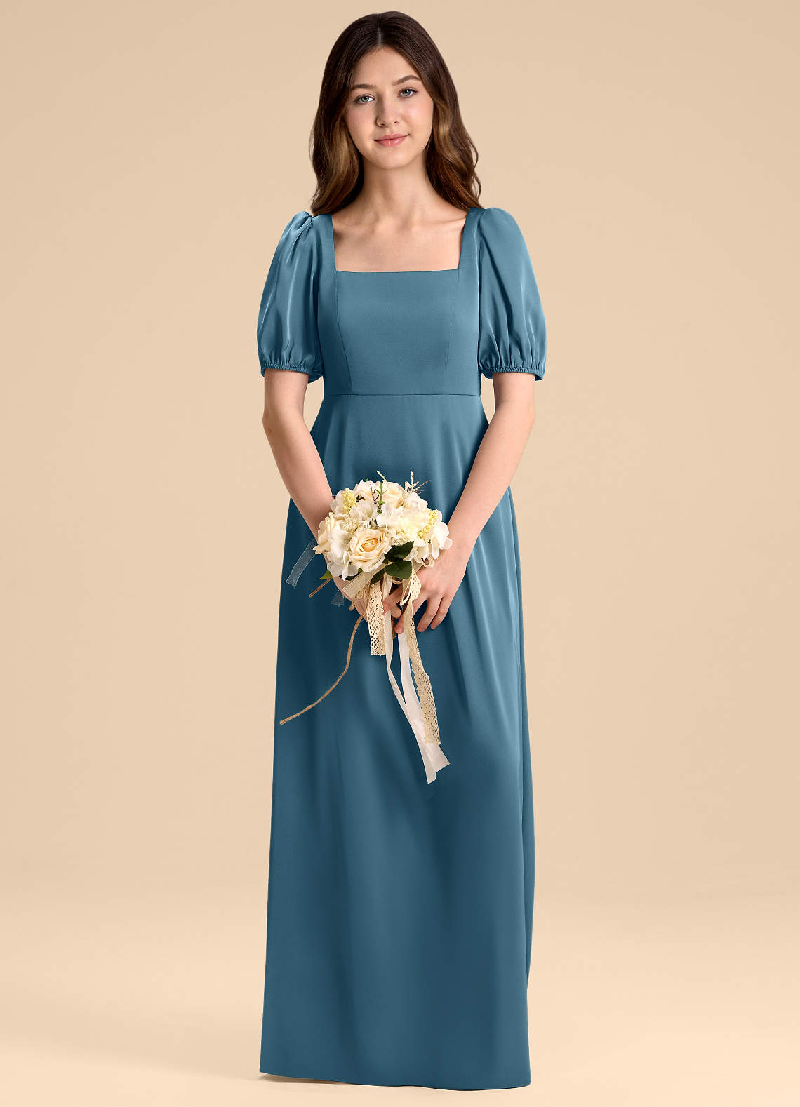 Azazie Briar Junior Bermuda A-Line Bow Stretch Satin Dress image1