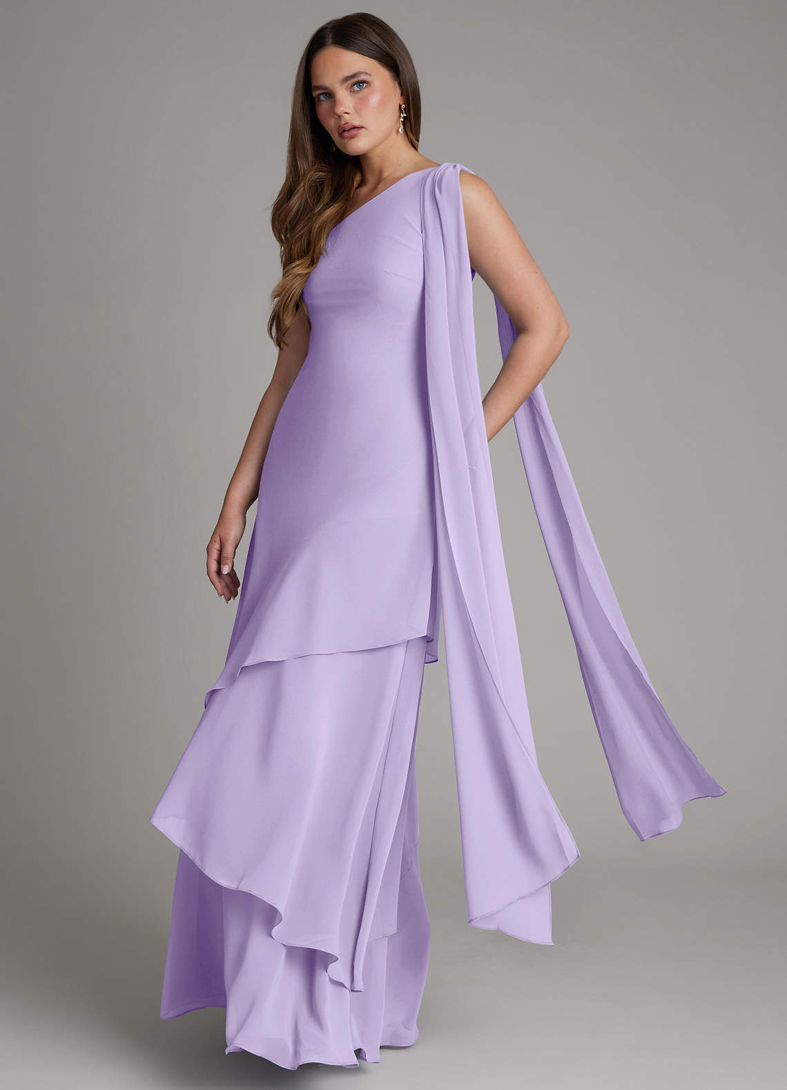 Azazie Monique Bridesmaid Dresses Lilac A-Line One Shoulder Chiffon Dress image3