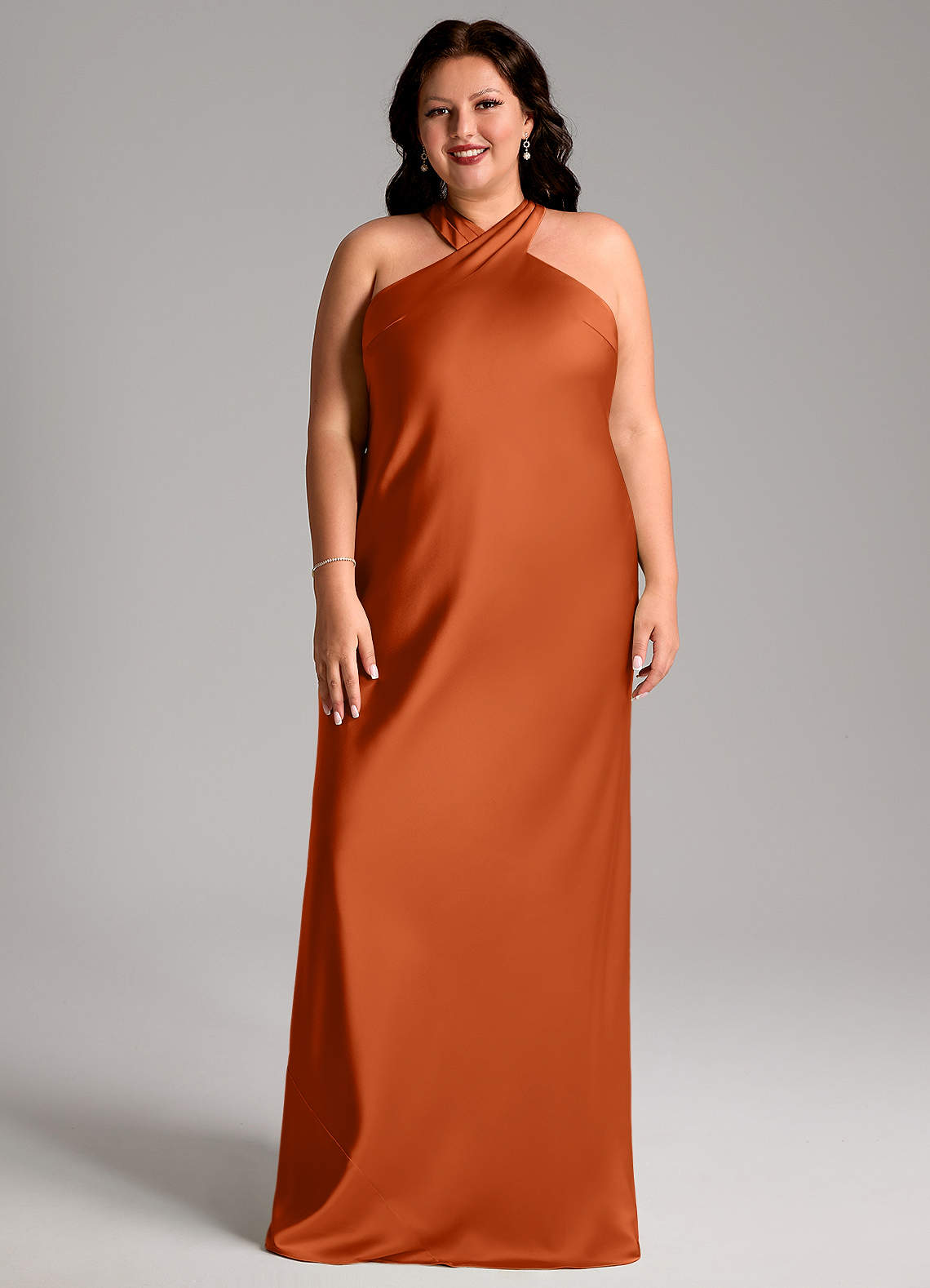 Azazie Doretta Bridesmaid Dresses Burnt Orange Mermaid Pleated Stretch Satin Dress image5