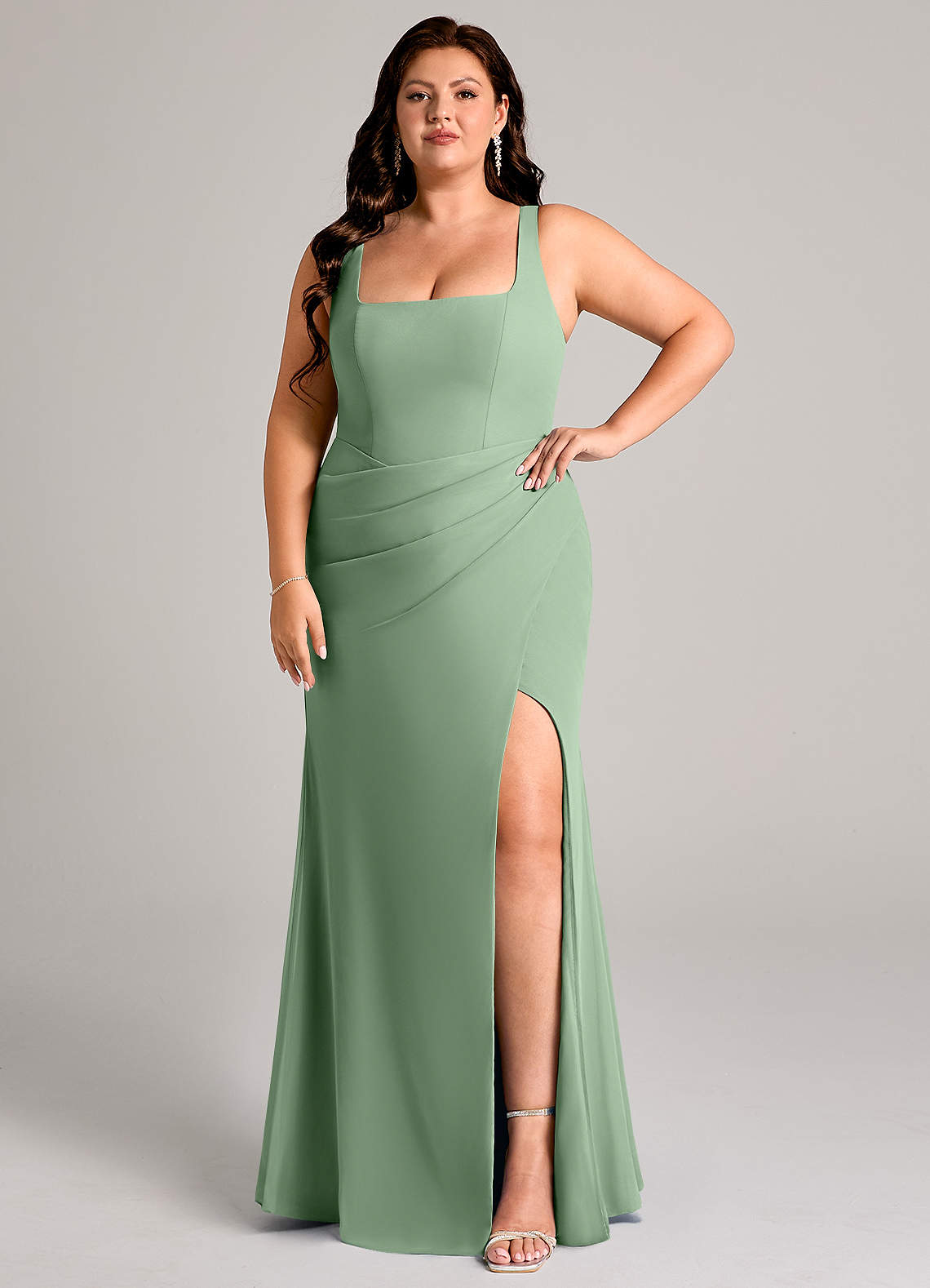 Azazie Mero Bridesmaid Dresses Matcha Sheath Pleated Chiffon Dress image1