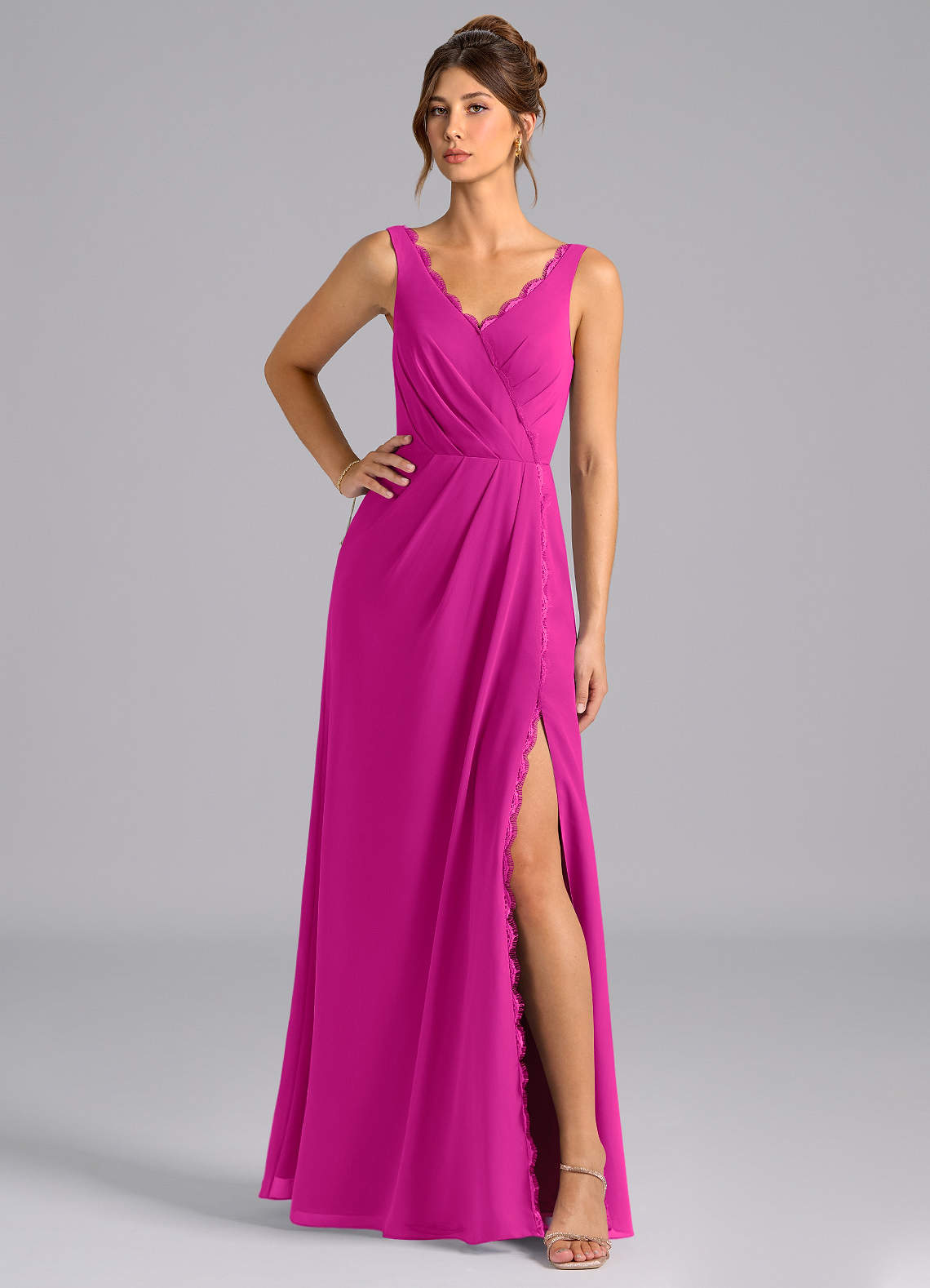 Azazie Bernice Bridesmaid Dresses Fuchsia A-Line Pleated Chiffon Dress image1