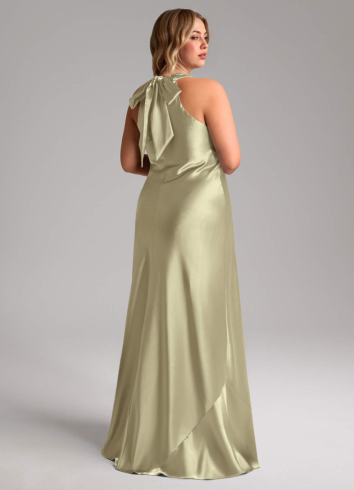green gold bridesmaid dresses Azazie Doretta Moss Green Metallic Satin Bridesmaid Dresses