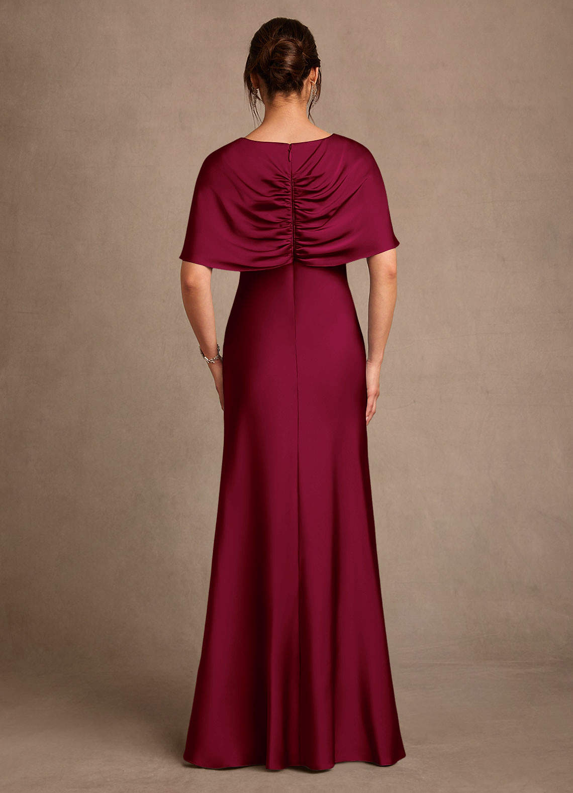 Azazie Dosia Klänningar till brudens mor Klänning Tubklänning i Stretch Satin Plisserad Bourgogne image2