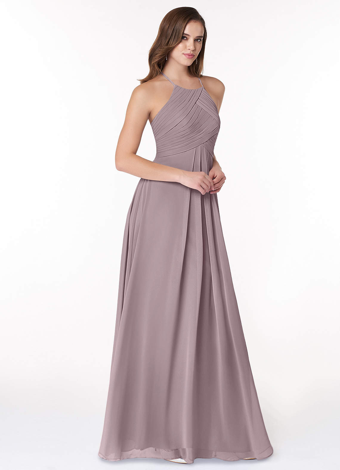 Azazie Ginger Bridesmaid Dresses Dusk A-Line Halter Pleated Chiffon Dress image1