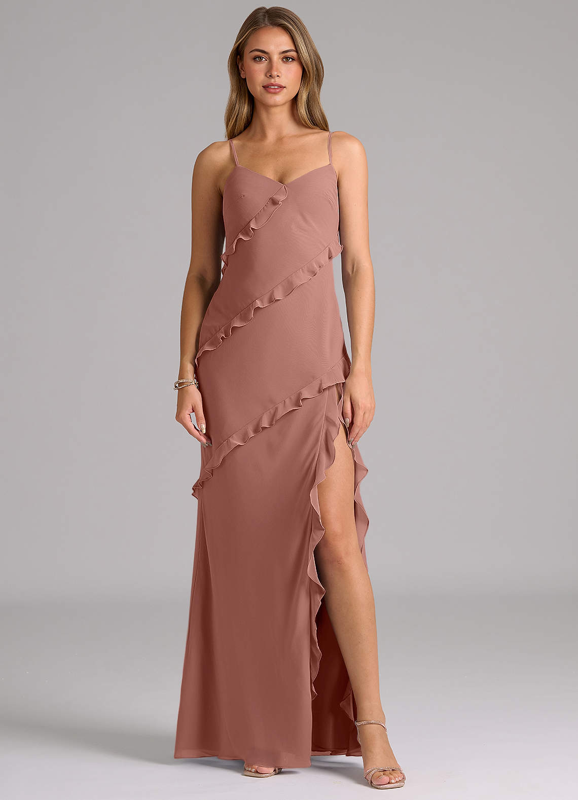 Azazie Nancie Bridesmaid Dresses Cedar Rose Mermaid Ruched Chiffon Dress image1