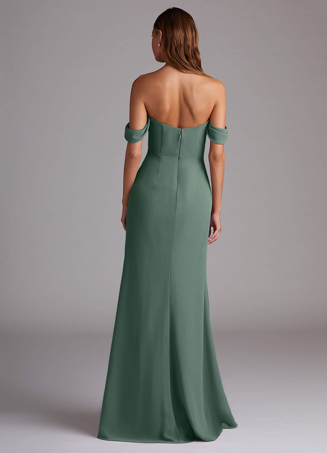 Azazie Saige Bridesmaid Dresses Eucalyptus A-Line Off the Shoulder Chiffon Convertible Dress image6