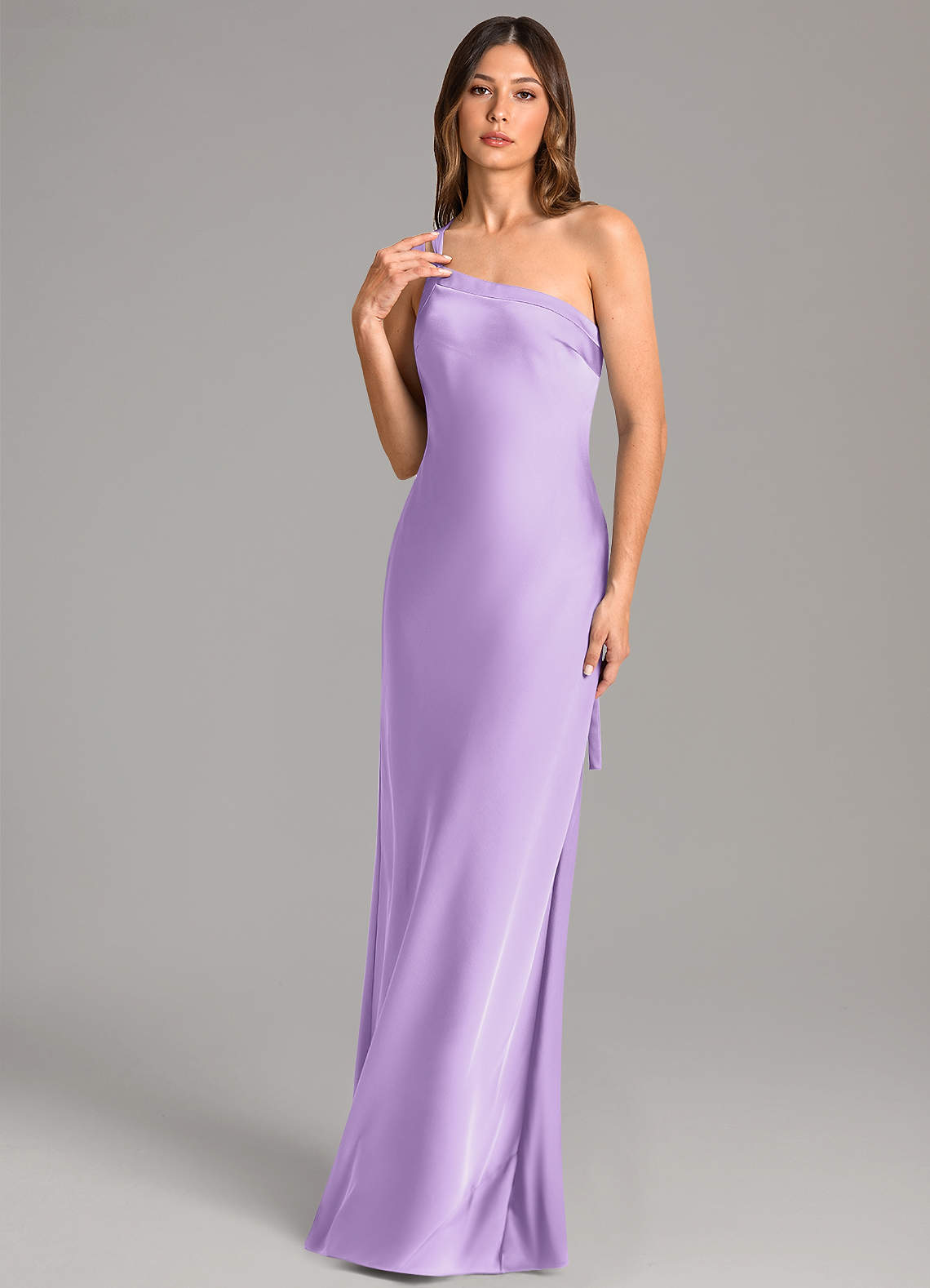 Azazie Monroe Jurken voor bruidsmeisjes Jurk van Stretch Satijn met Zeemeermin One-Shoulder Lila image1
