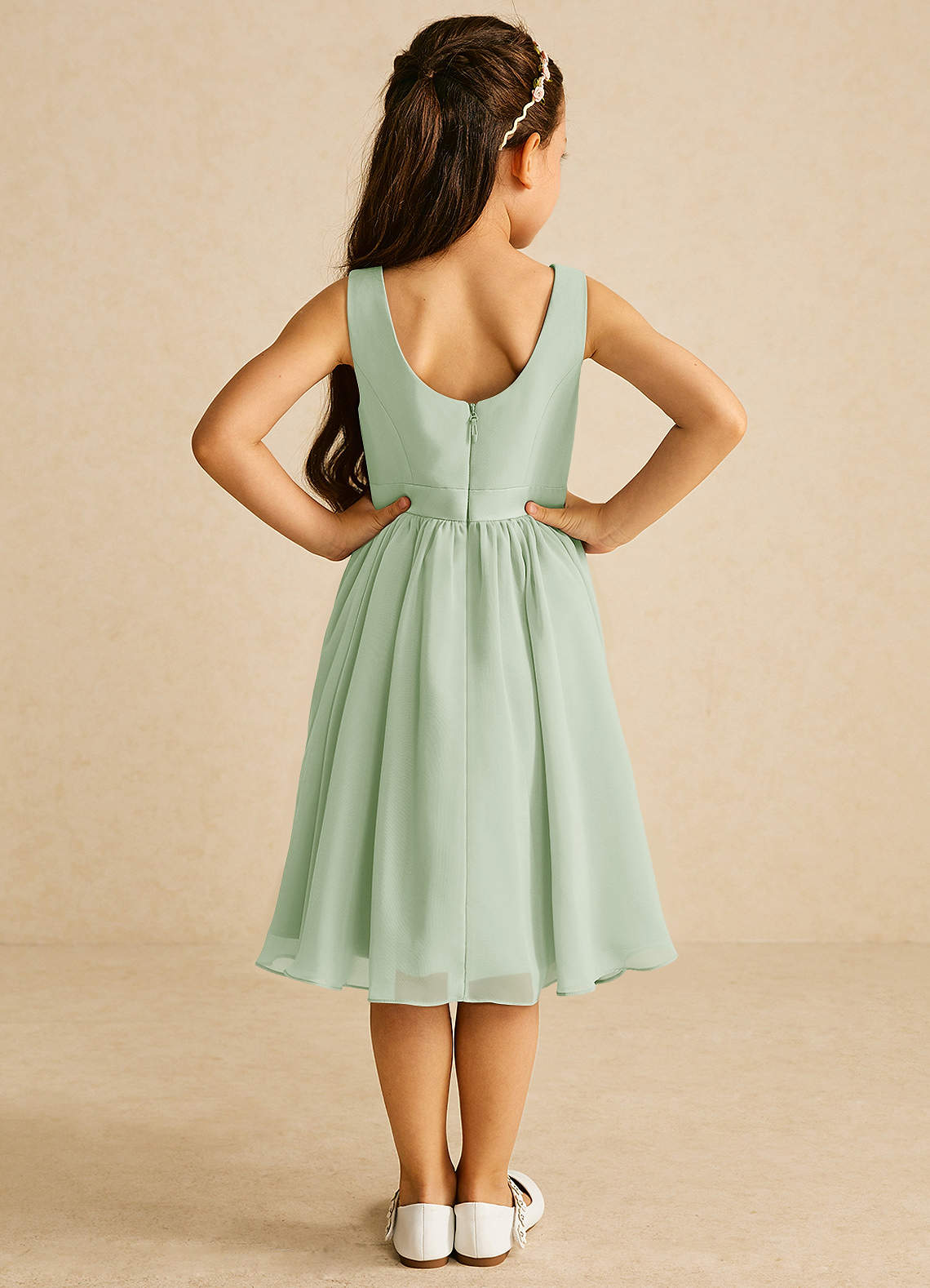 Azazie Ari Flower Girl Dresses Dusty Sage A-Line Sleeveless Chiffon Dress image5