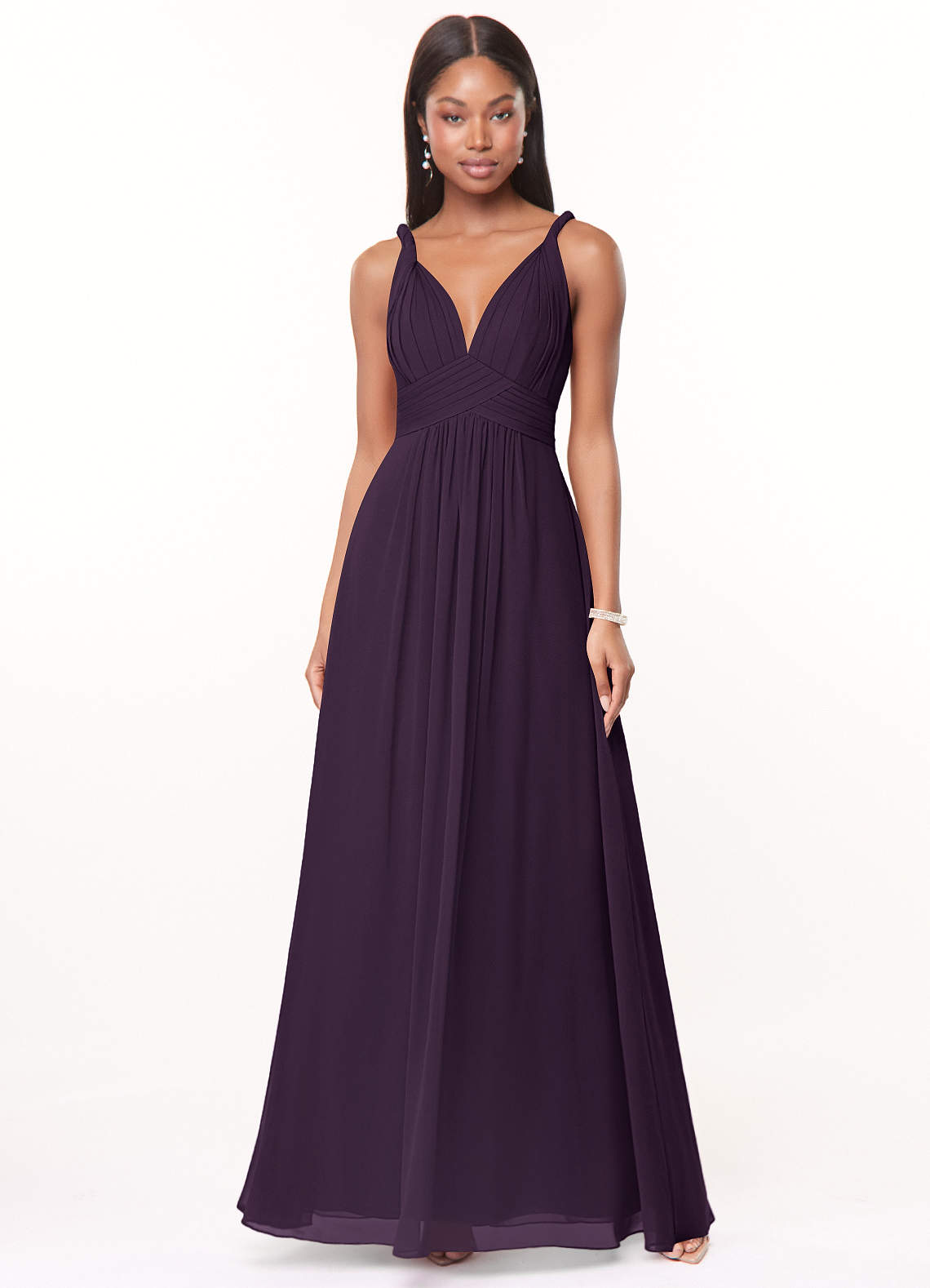 Azazie Maren Bridesmaid Dresses Plum A-Line Pleated Chiffon Dress image1