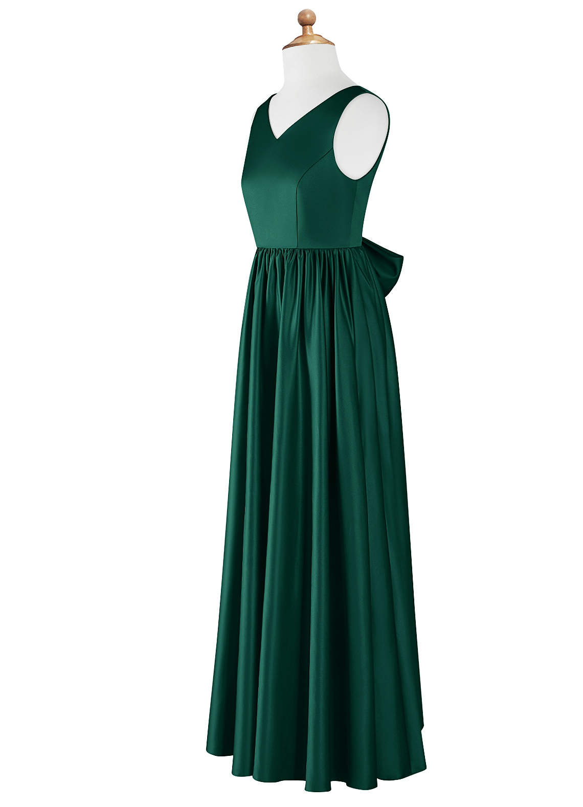 Azazie Hathaway Junior Emerald A-Line Bow Stretch Satin Dress image7