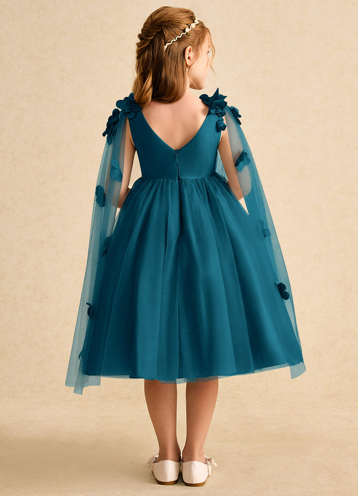 Azazie Staria Robe Demoiselle D'honneur Fillette Robe Princesse en Tulle Rayé Bleu Encre image1