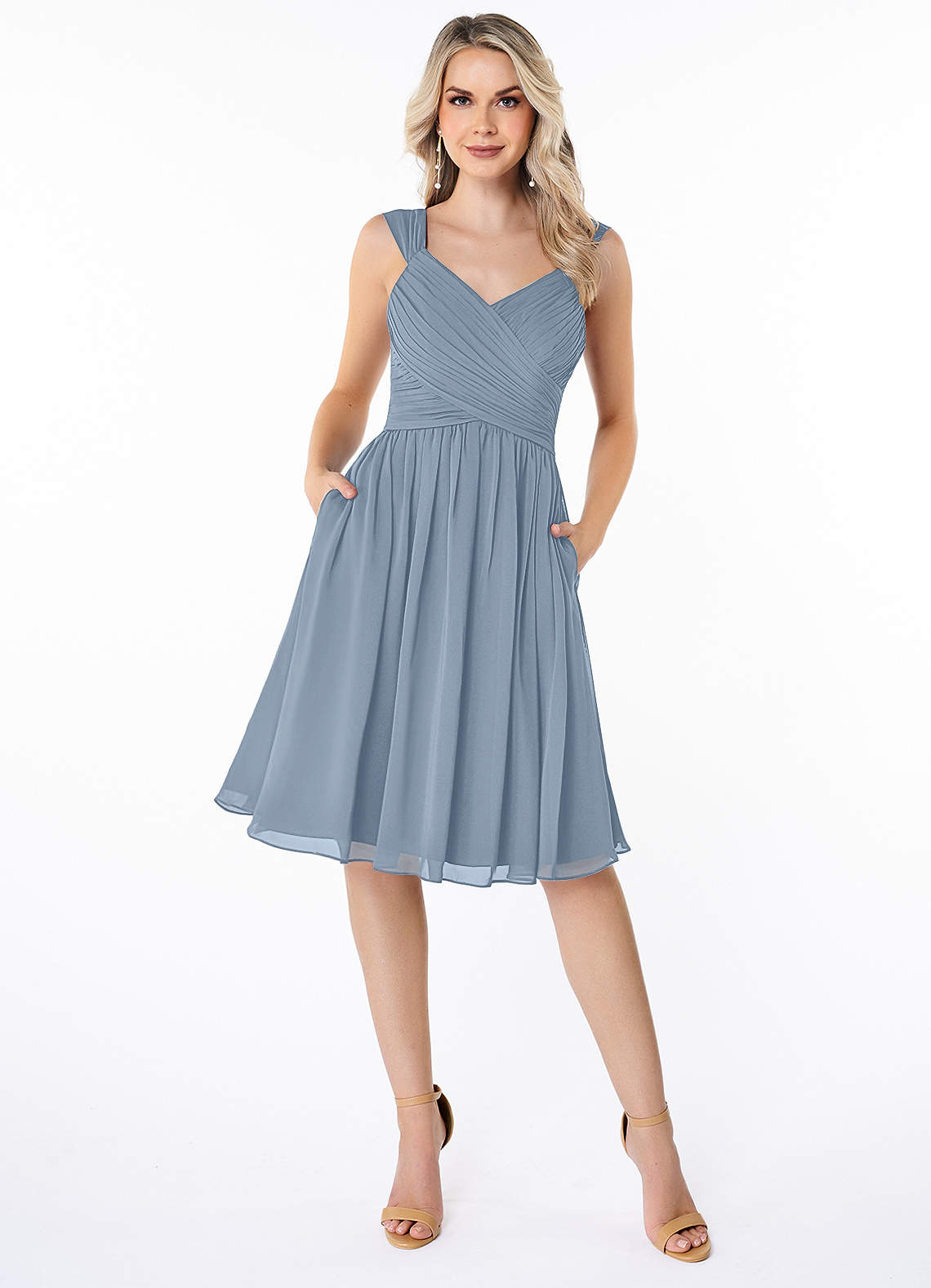 Azazie Angie Bridesmaid Dresses Dusty Blue A-Line Pleated Chiffon Dress image1