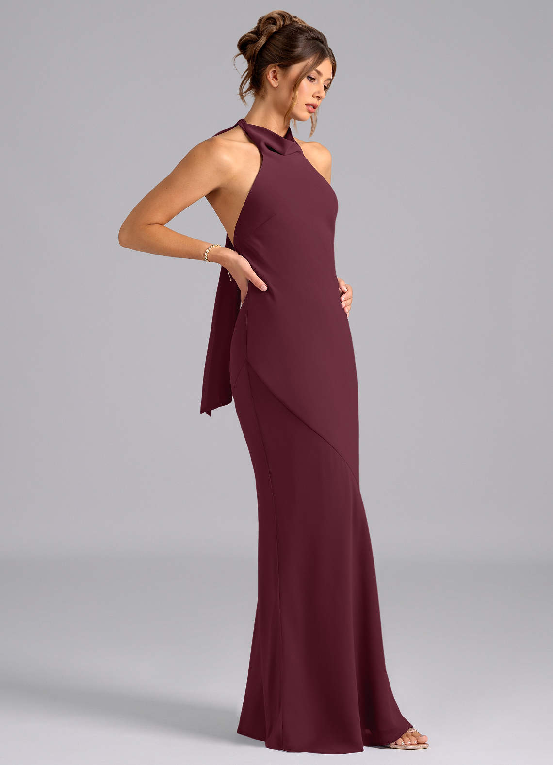 Azazie Velli Bridesmaid Dresses Cabernet Mermaid High Neck Chiffon Dress image3