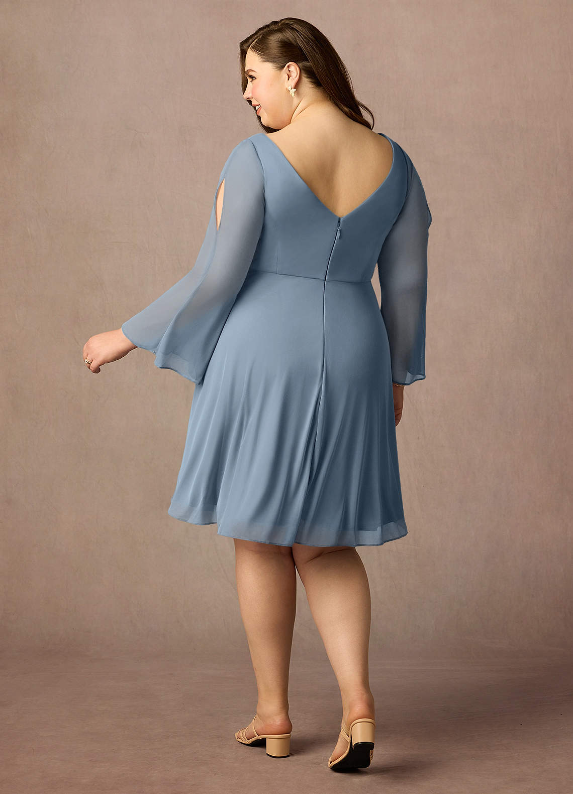 Azazie Teraso Mother of the Bride Dresses Dusty Blue A-Line Pleated Mesh Dress image9