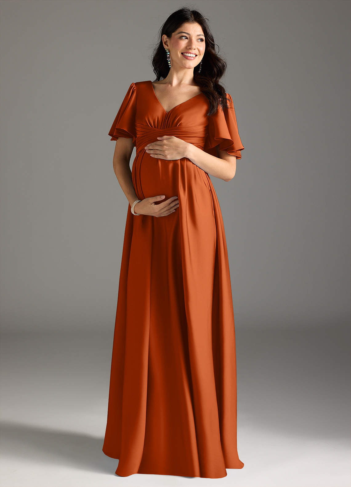 Azazie Verna At-home Try On Dresses A-Line Ruched Stretch Satin Floor-Length Dress image2