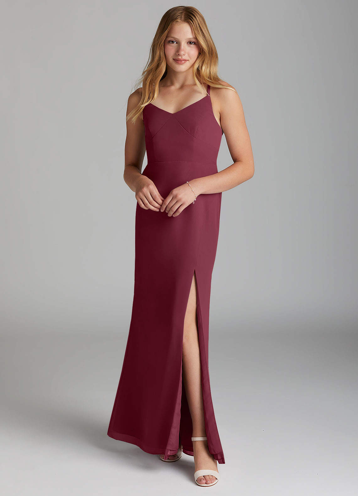 Azazie Becca Junior Cabernet Mermaid Chiffon Dress image1