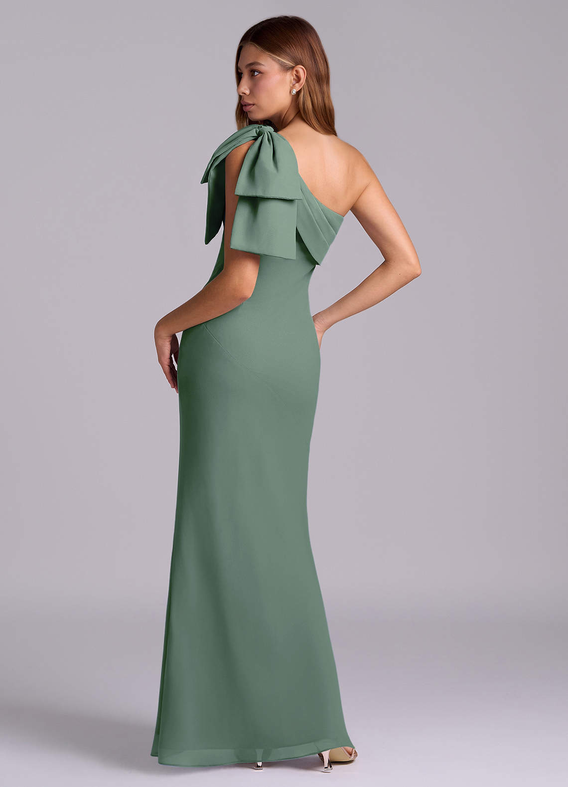 Azazie Yuanna Bridesmaid Dresses Eucalyptus Mermaid One Shoulder Chiffon Dress image5