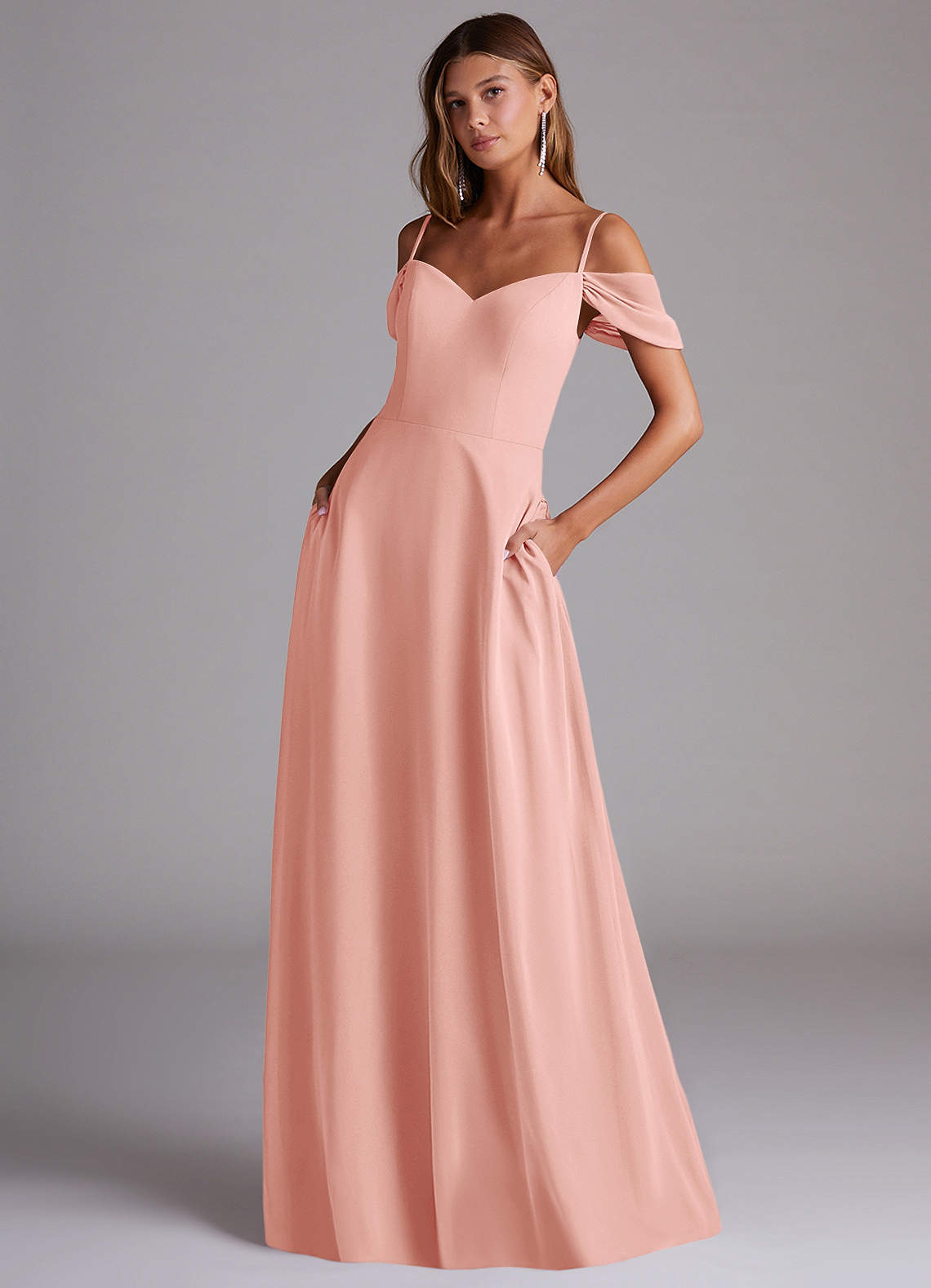 Azazie Marley Bridesmaid Dresses Rosette A-Line Off the Shoulder Chiffon Convertible Dress image1