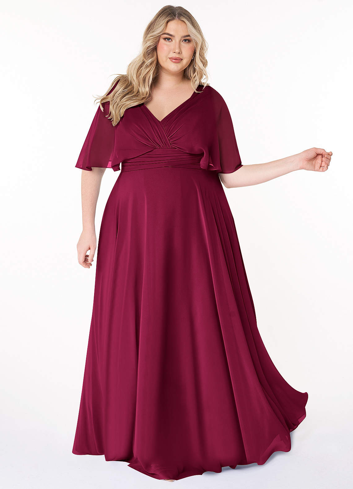 Azazie Pamela Bridesmaid Dresses Burgundy A-Line V-Neck Pleated Chiffon Dress image7