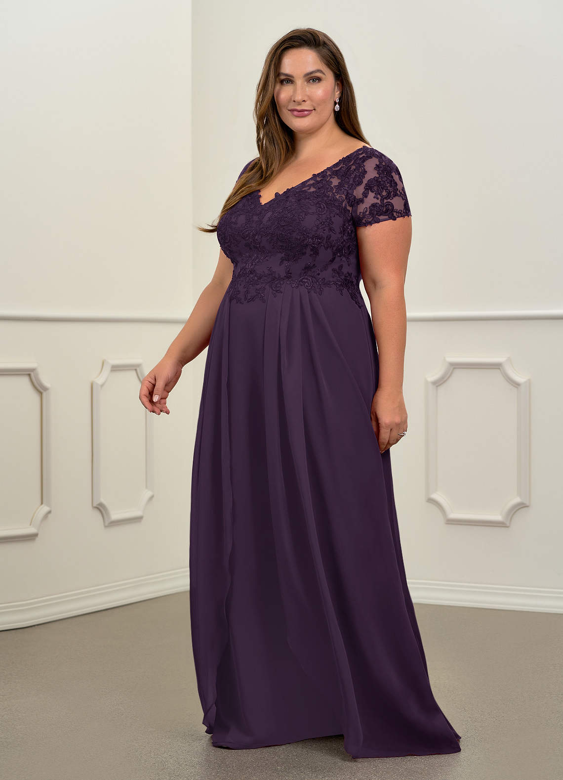 Azazie Dunja Mother of the Bride Dresses Plum A-Line V-Neck Lace Chiffon Dress image3