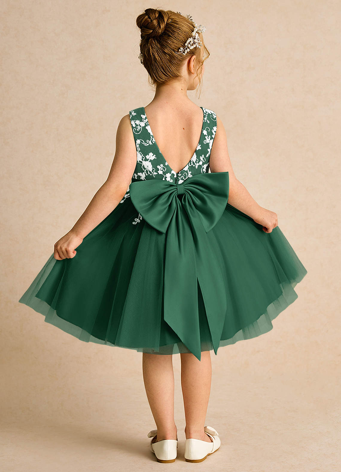 Azazie Butterfly Dark Green A-Line Lace Dress | Azazie
