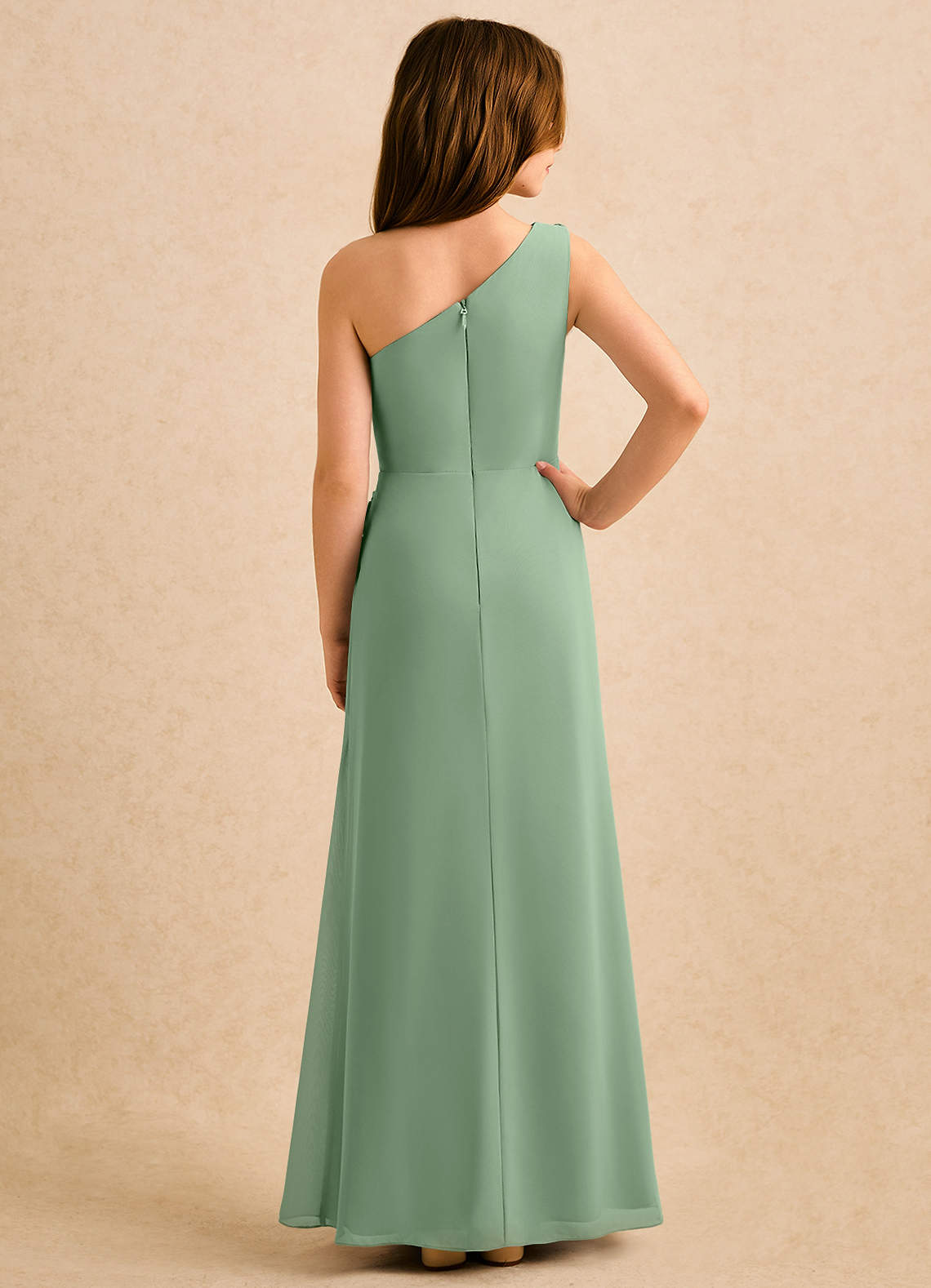 Azazie Sophie Girls Formal Sukienki dla dziewczynek sypiących kwiaty Osłona Jedno ramię Szyfon Długość podłogi Sukienka image2