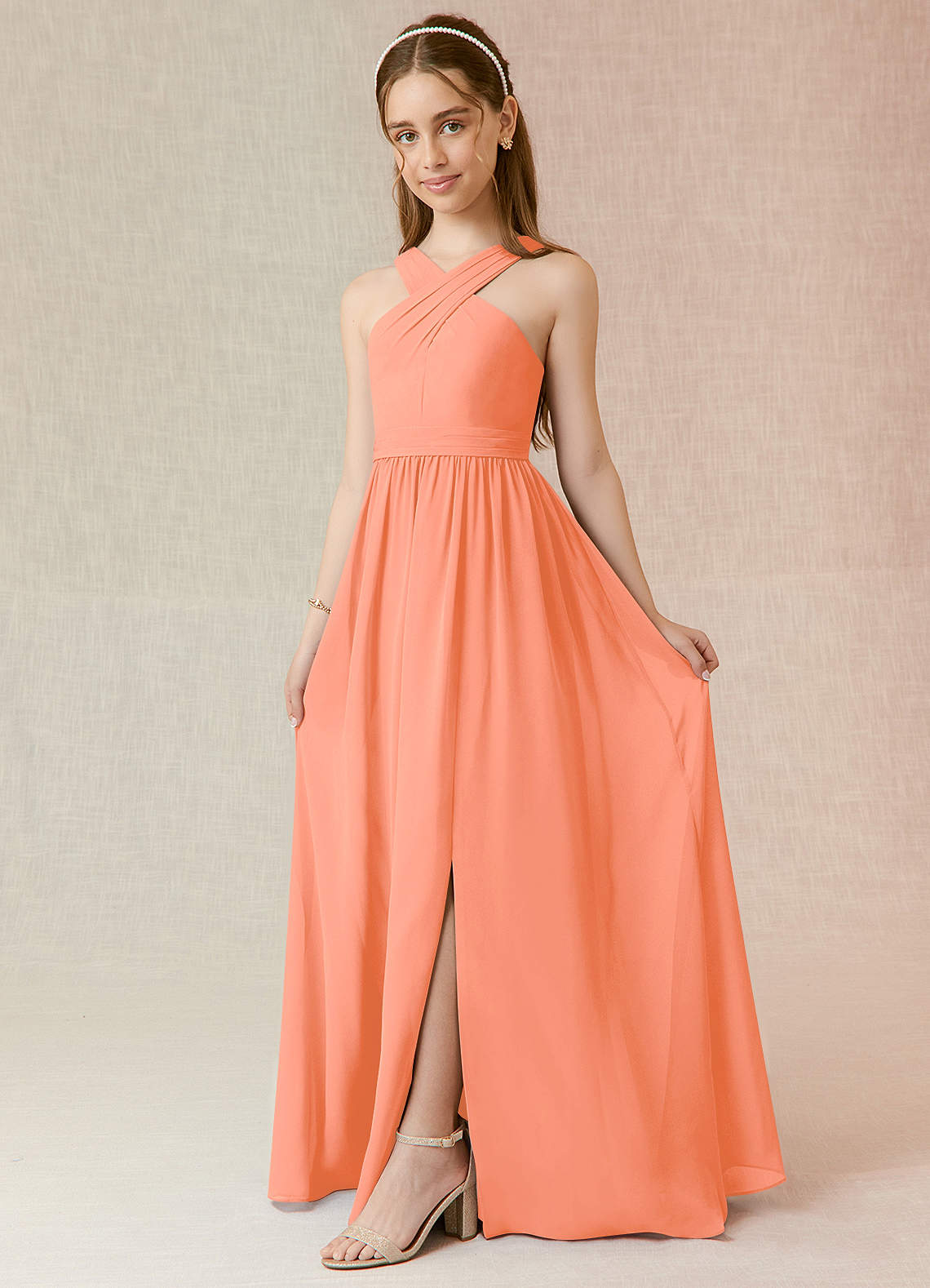 Azazie Jiya Junior Sunset A-Line Pleated Chiffon Dress image1