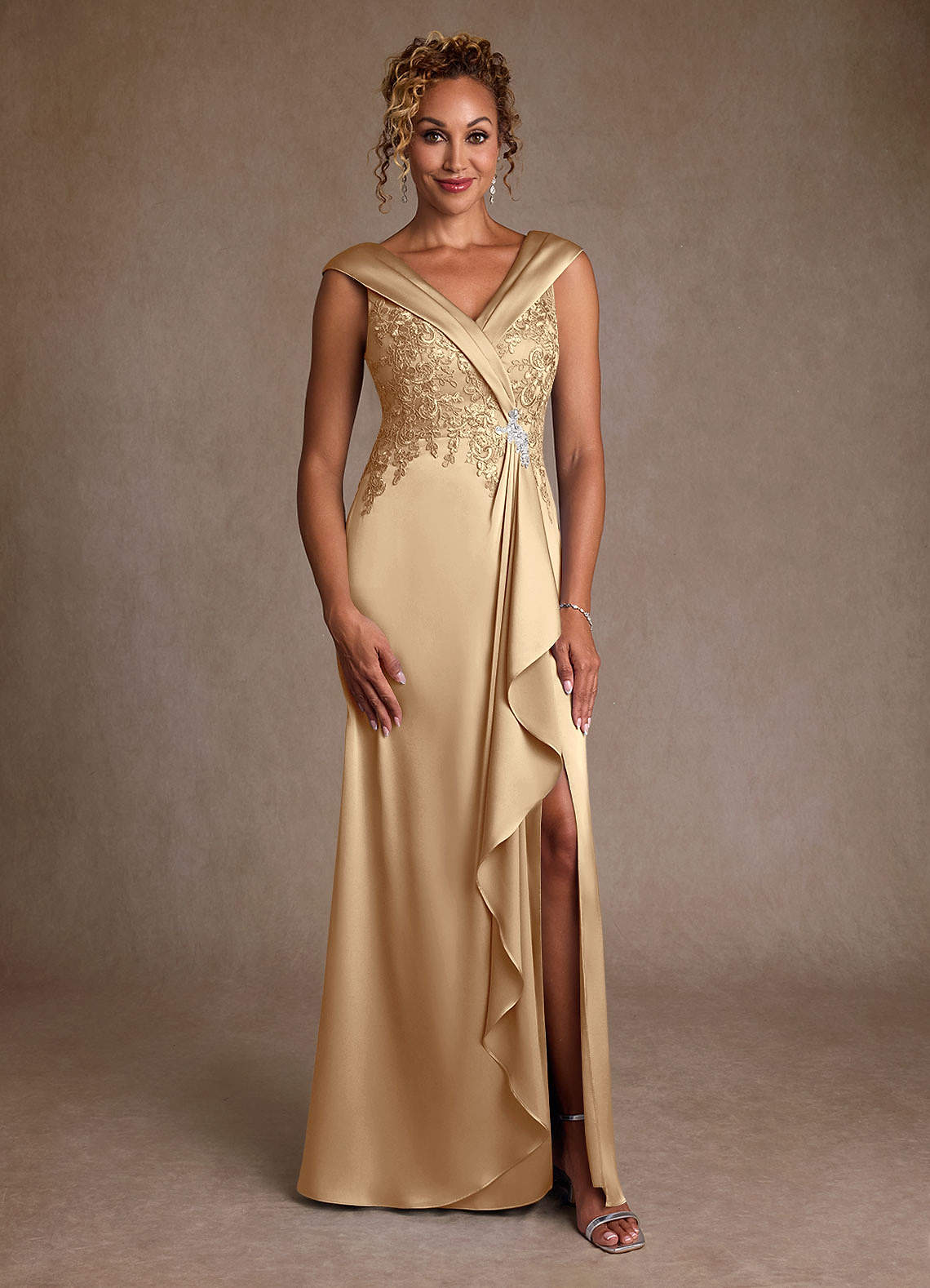 Azazie Santa Monica Champagne A-Line Lace Dress | Azazie