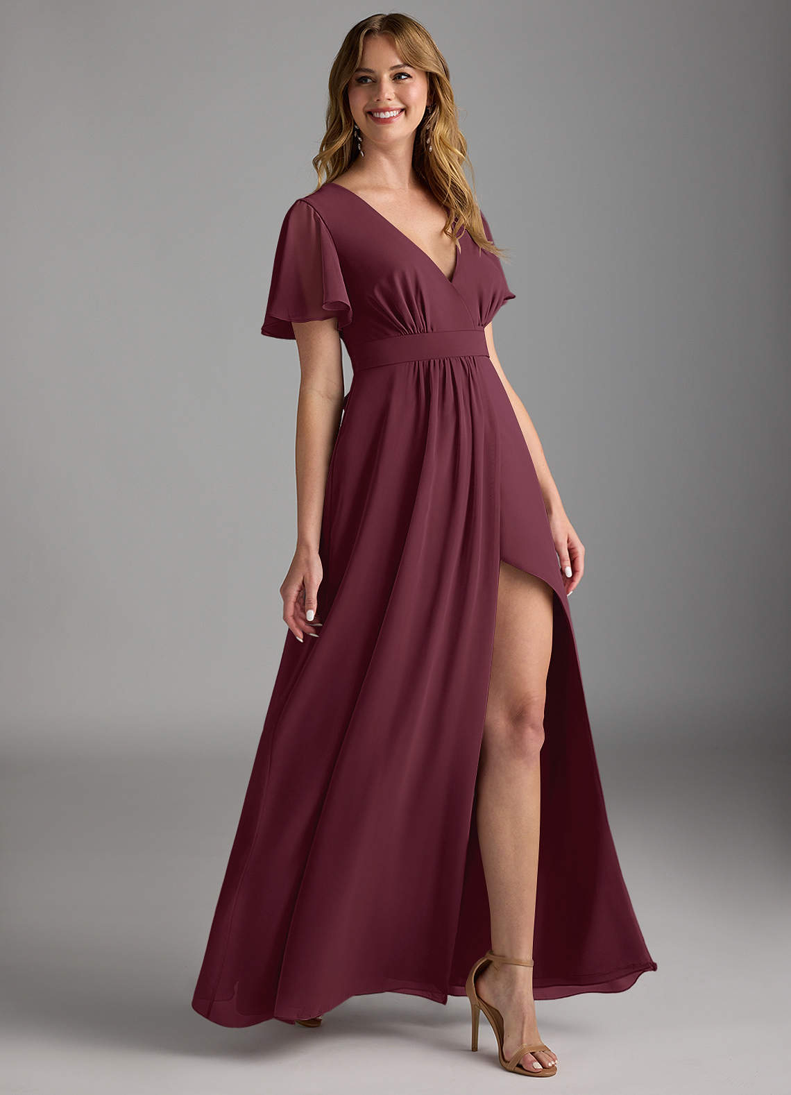 AZAZIE Dress Celyn Bridesmaid Prom Formal Maxi Halter 2024 A-Line Burgundy Red 2