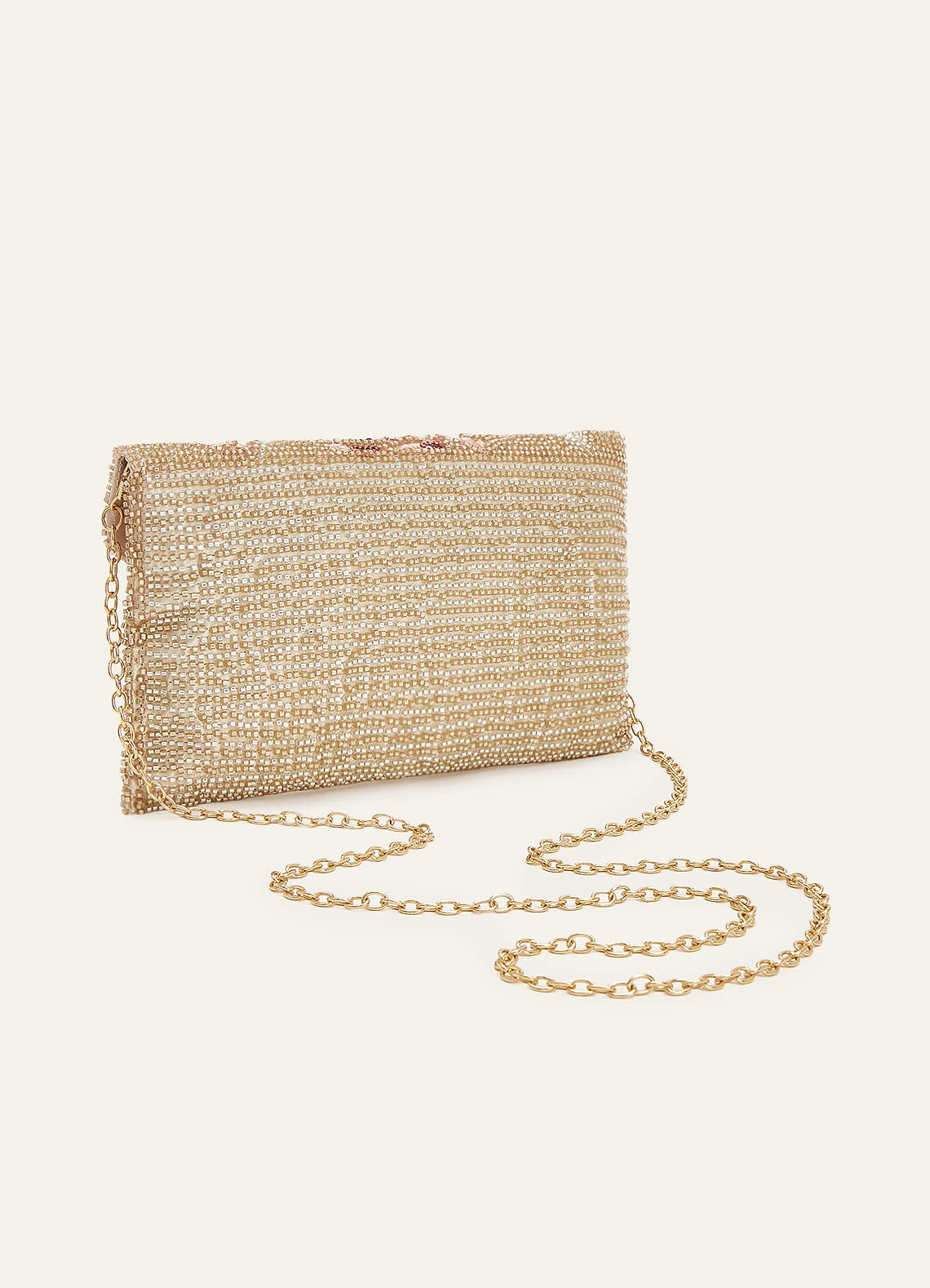 front Beaded Sequin Floral Envelope Clutch