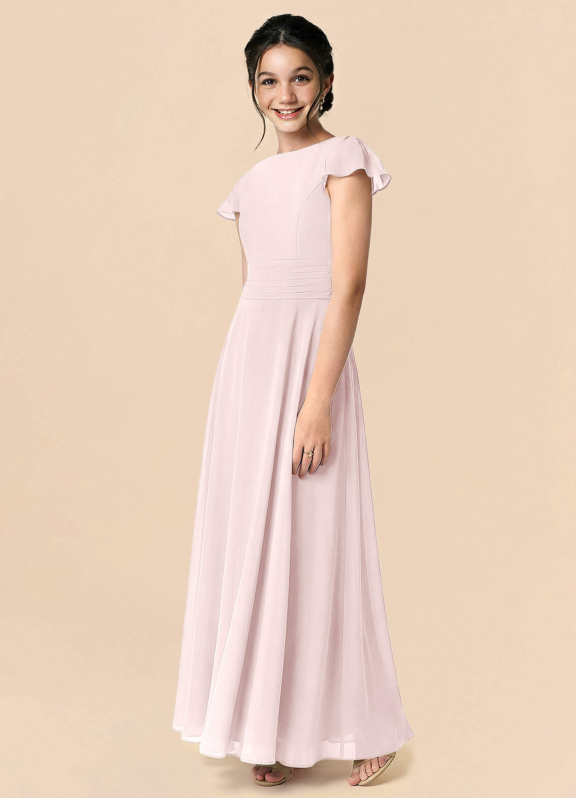 Azazie Payton Blushing Pink A-Line Bow Chiffon Dress image3