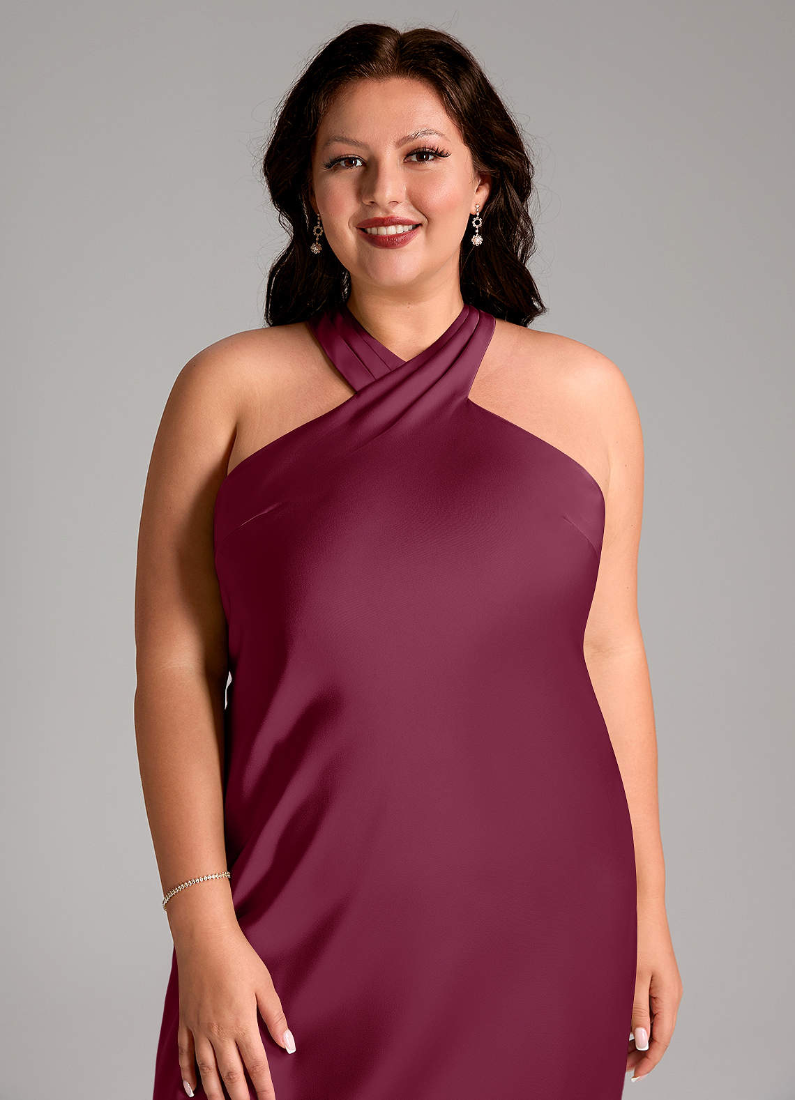 Azazie Doretta Bridesmaid Dresses Mulberry Mermaid Pleated Stretch Satin Dress image10