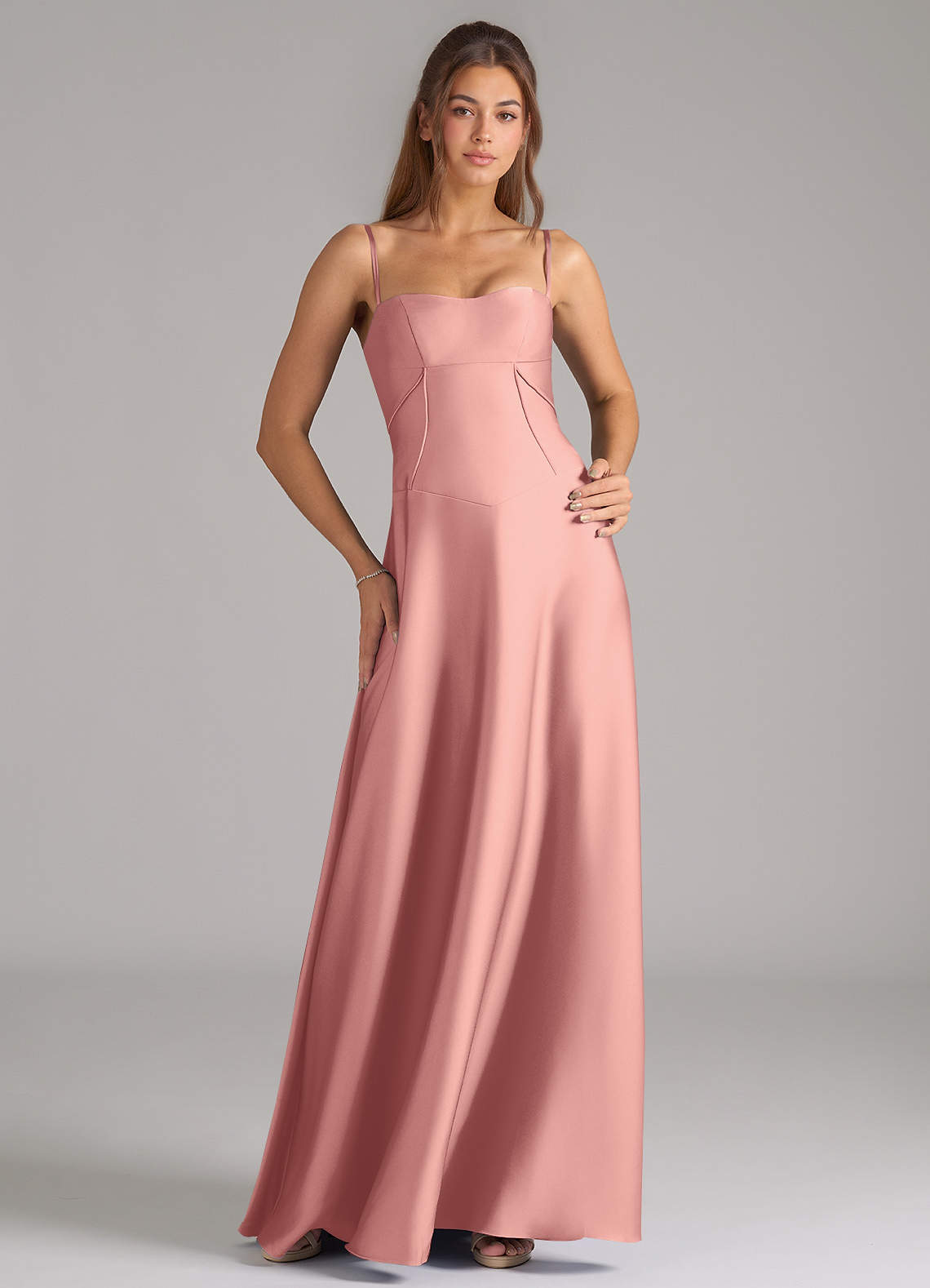 Azazie Valentine Bridesmaid Dresses Rosette A-Line Corset Stretch Satin Dress image1