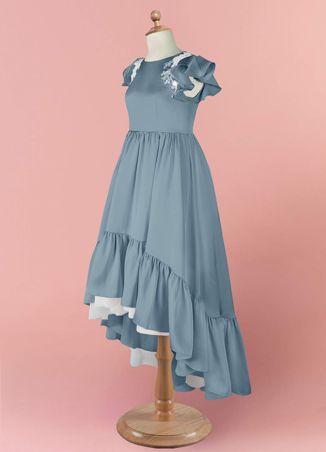 Barbie ♥ Azazie Flower Girl Dresses High Low Lace and Stretch Satin A-line Dress image8