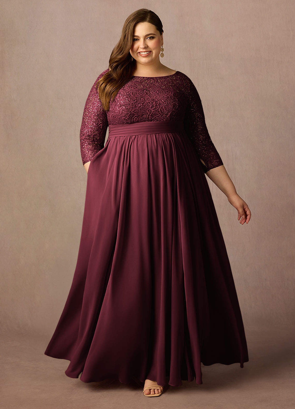 Azazie Carmena Vente Finale Robe Trapèze en Mousseline de soie Paillettes Cabernet image8