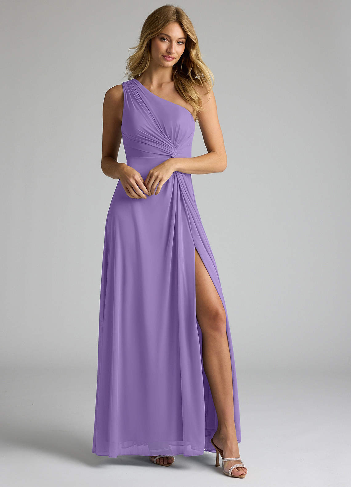 Azazie Brooke Bridesmaid Dresses Tahiti A-Line One Shoulder Mesh Dress image1
