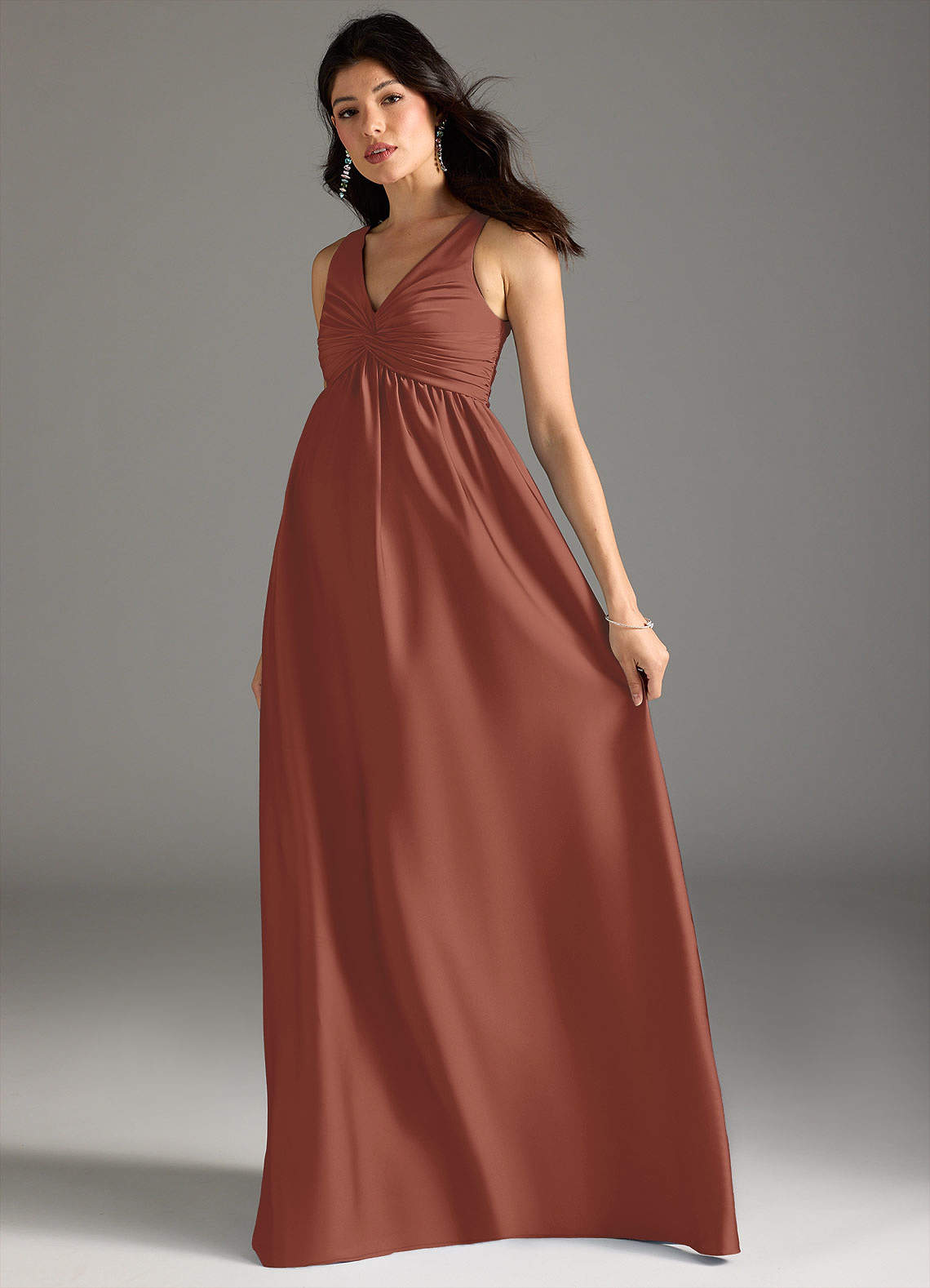 Azazie Yetta Maternity Bridesmaid Dresses A-Line Pleated Stretch Satin Floor-Length Dress image5