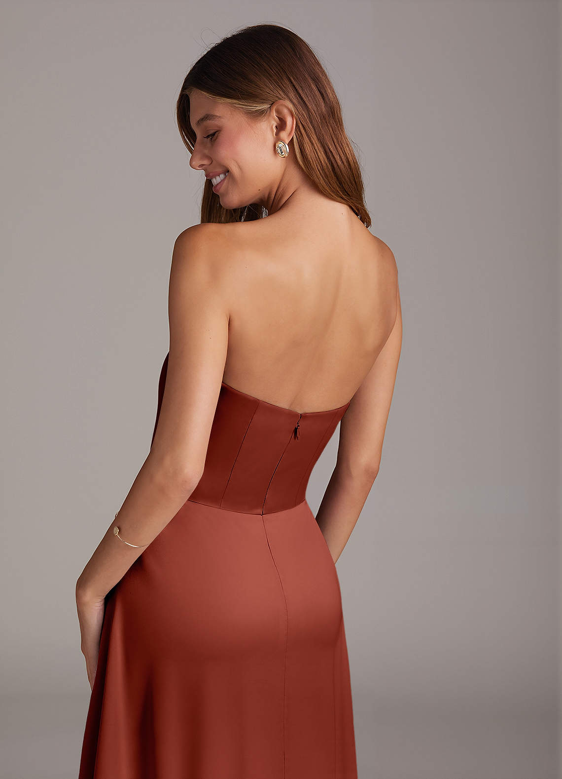 Azazie Wren Terracotta Stretch Satin Bridesmaid Dresses | Azazie Azazie Wren Terracotta Stretch Satin Bridesmaid Dresses | Azazie
