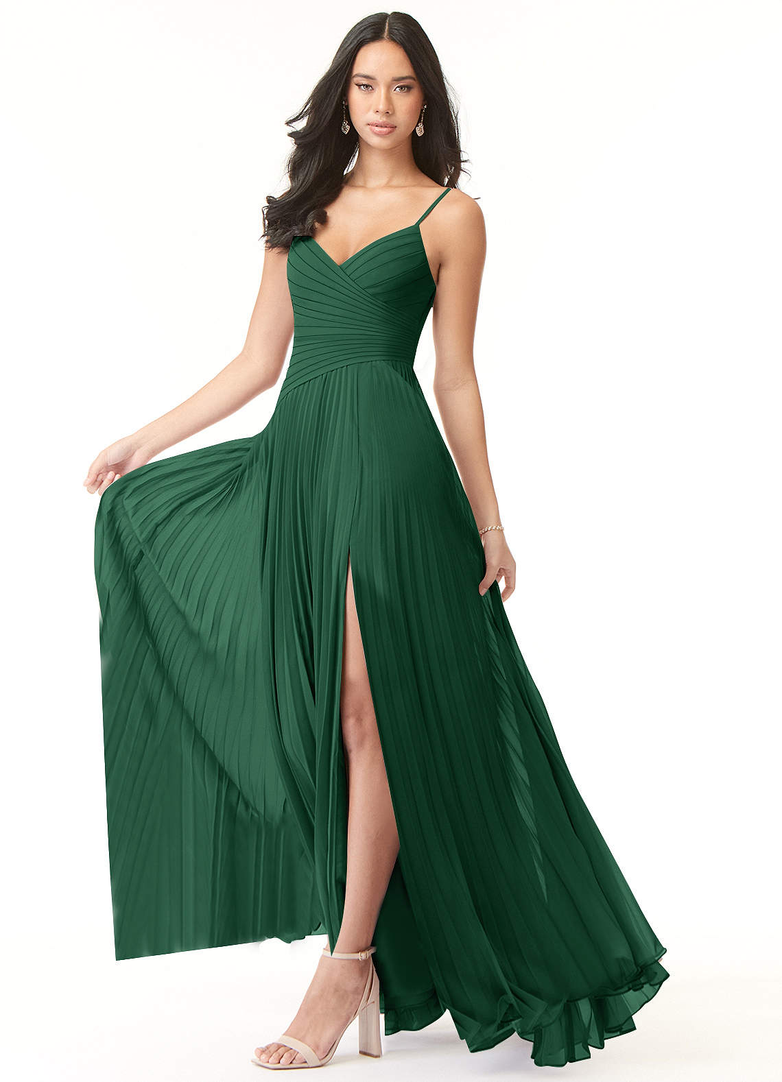 green and black evening dress MACloth Mermaid V Neck Sequin Long Prom Dress Dark Green Formal Evenin main image 1