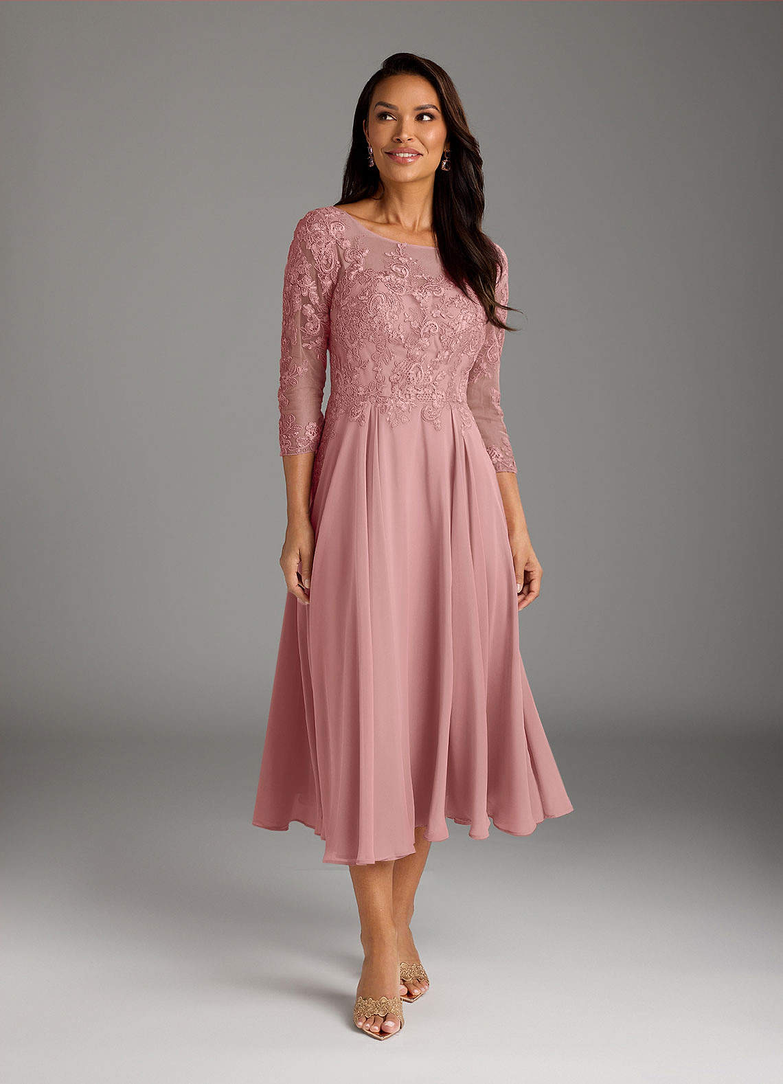 Azazie Marge Dusty Rose A-Line Scoop Lace Chiffon Dress | Azazie CA