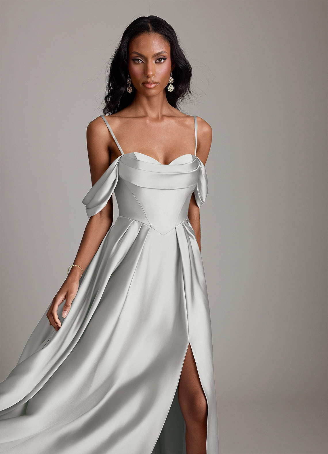metallic silver bridesmaid dresses Dusty Blue Bridesmaid Gowns