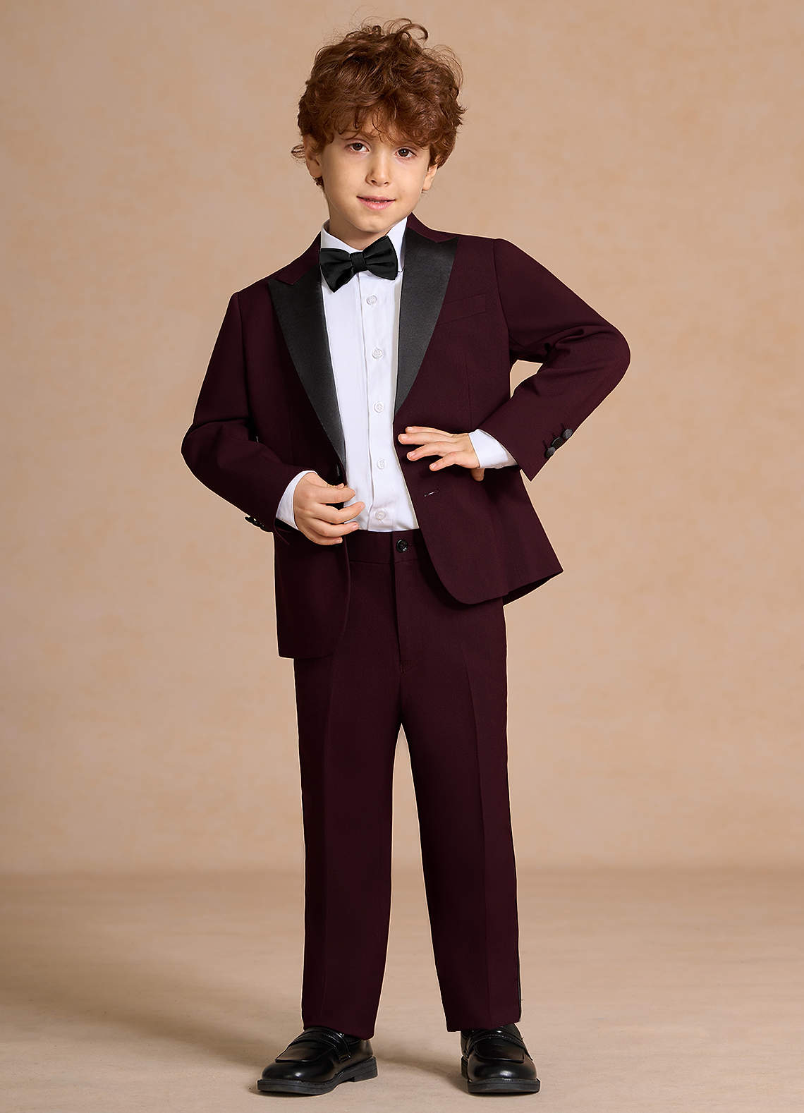 front Michael Burgundy Boys Peak Lapel 2-Piece Tuxedos