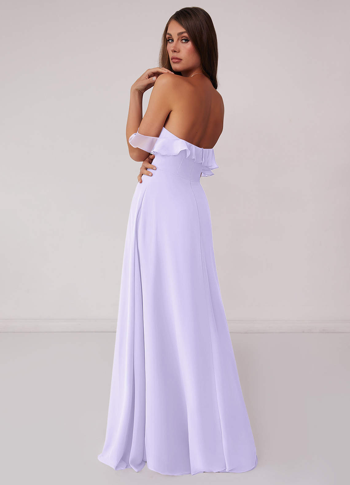 Lilac Chiffon One Shoulder Bridesmaid Dress with Ruffles