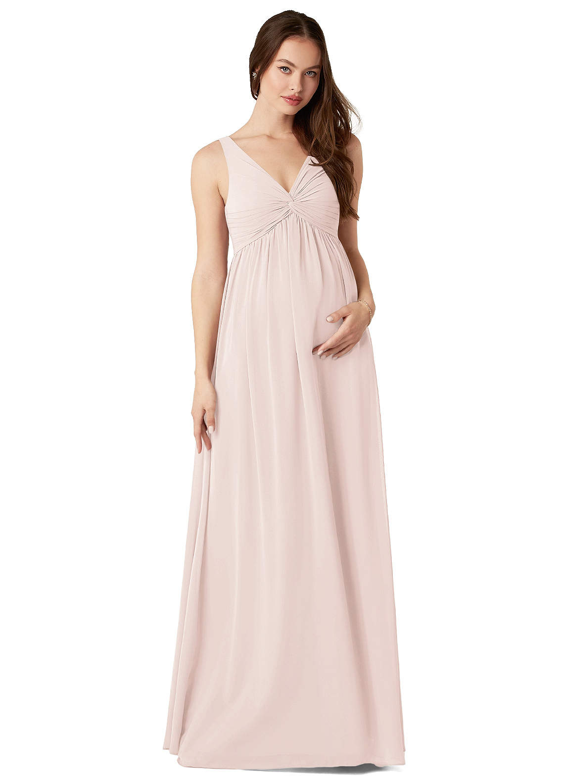 Azazie Yetta Maternity Bridesmaid Dresses A-Line V-Neck Gathered Chiffon Floor-Length Dress image1